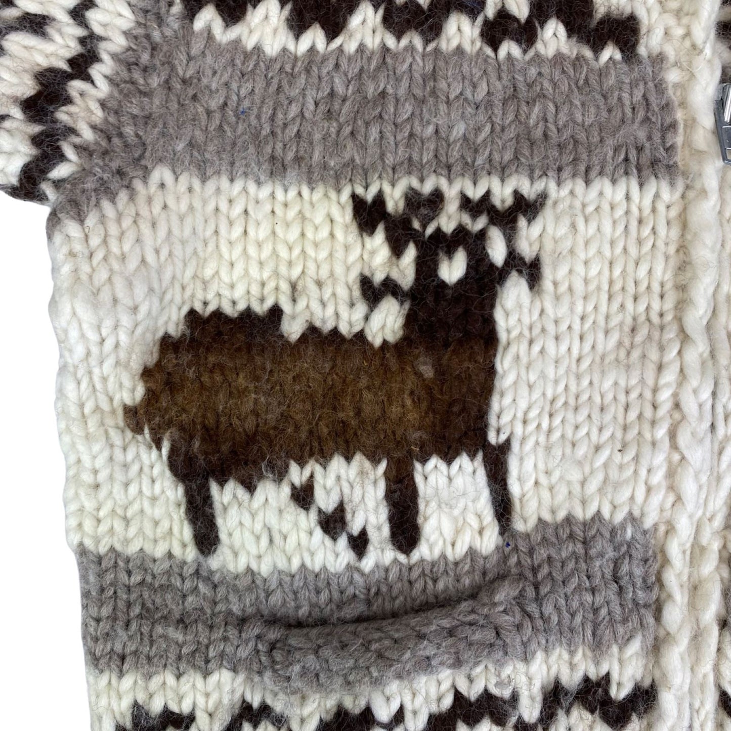 VTG NATIVE CANADIAN COWICHAN INDIAN HAND KNIT CARDIGAN ROCKABILLY HOT ROD 40” M