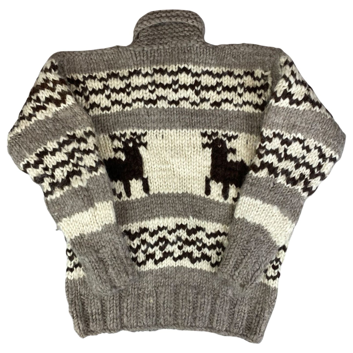 VTG NATIVE CANADIAN COWICHAN INDIAN HAND KNIT CARDIGAN ROCKABILLY HOT ROD 40” M