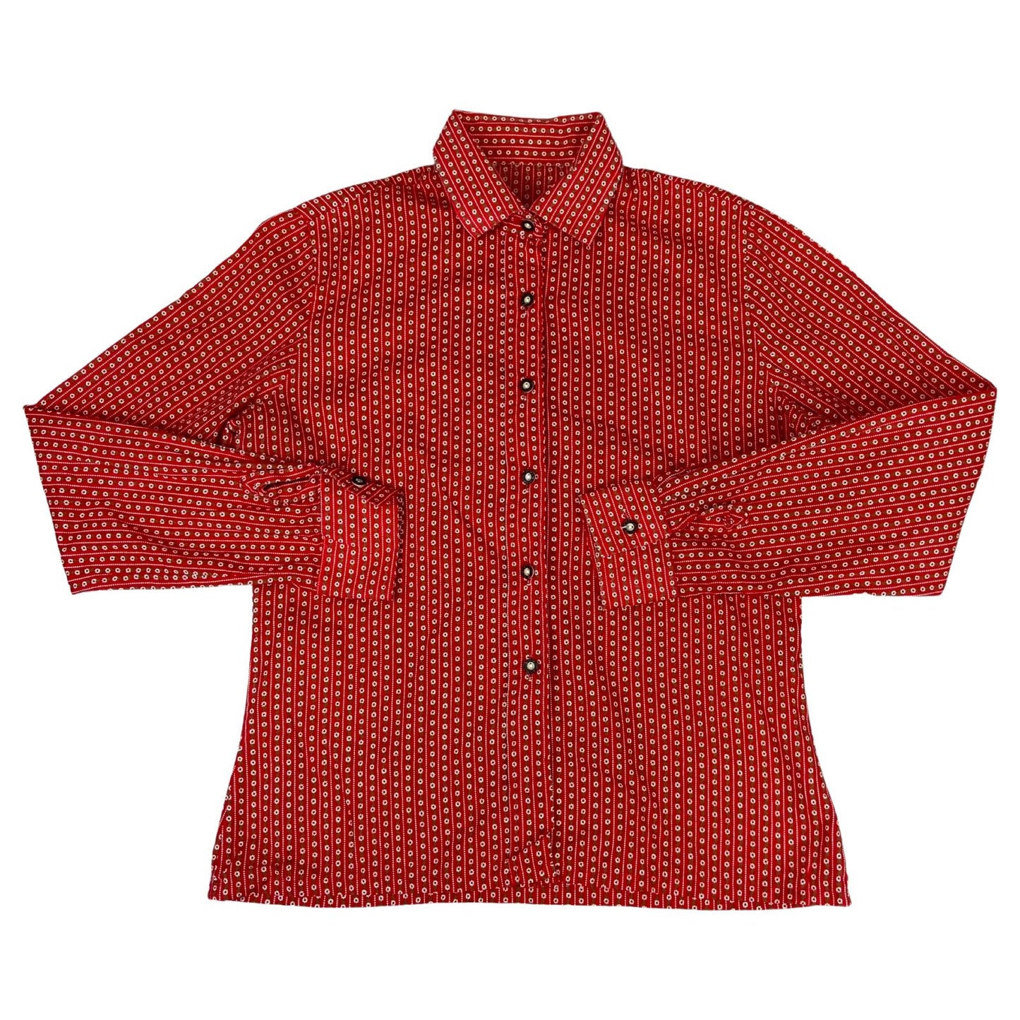 Vintage 90s Red Floral Authentic Tyrolean Button Up Blouse Shirt Top M 12 14