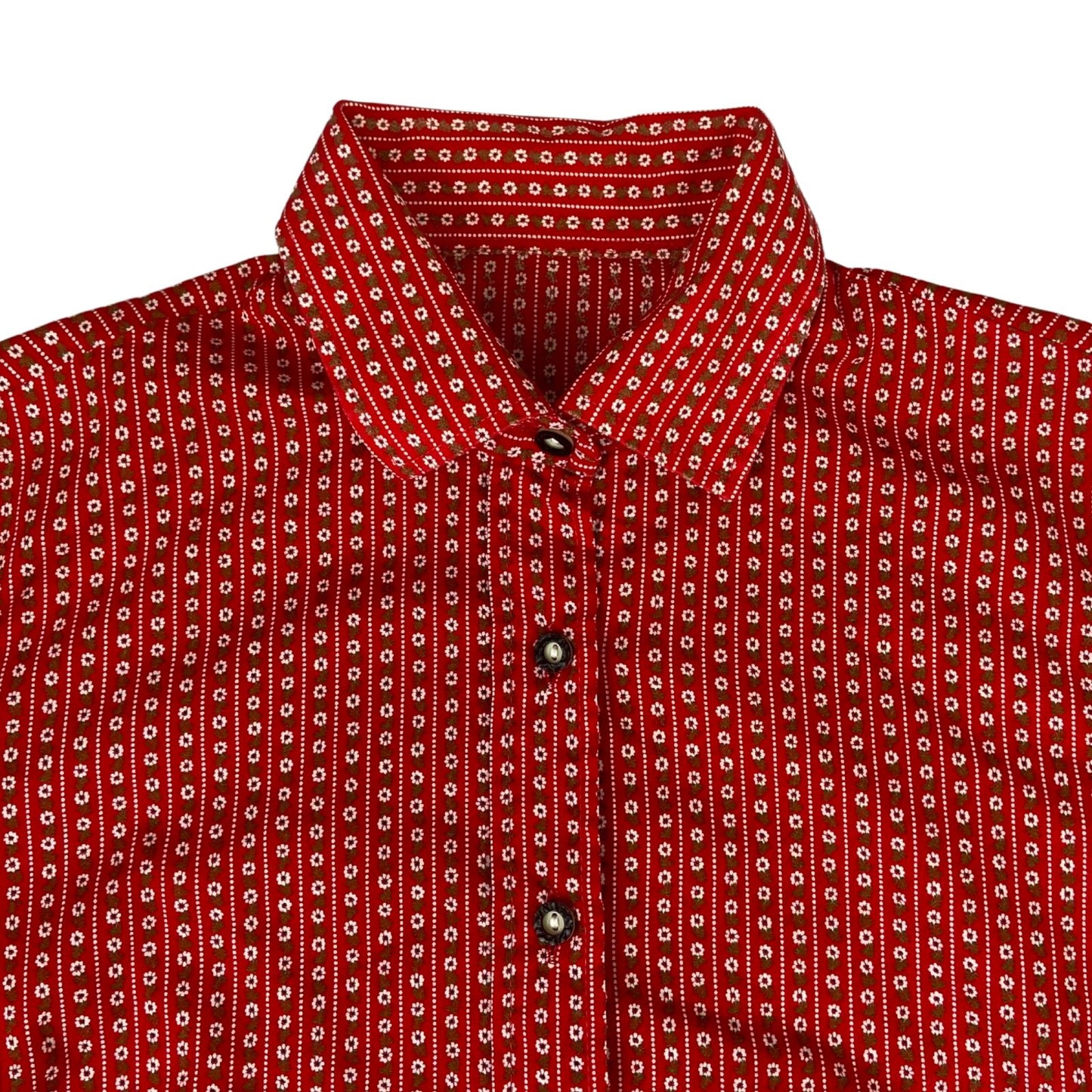 Vintage 90s Red Floral Authentic Tyrolean Button Up Blouse Shirt Top M 12 14