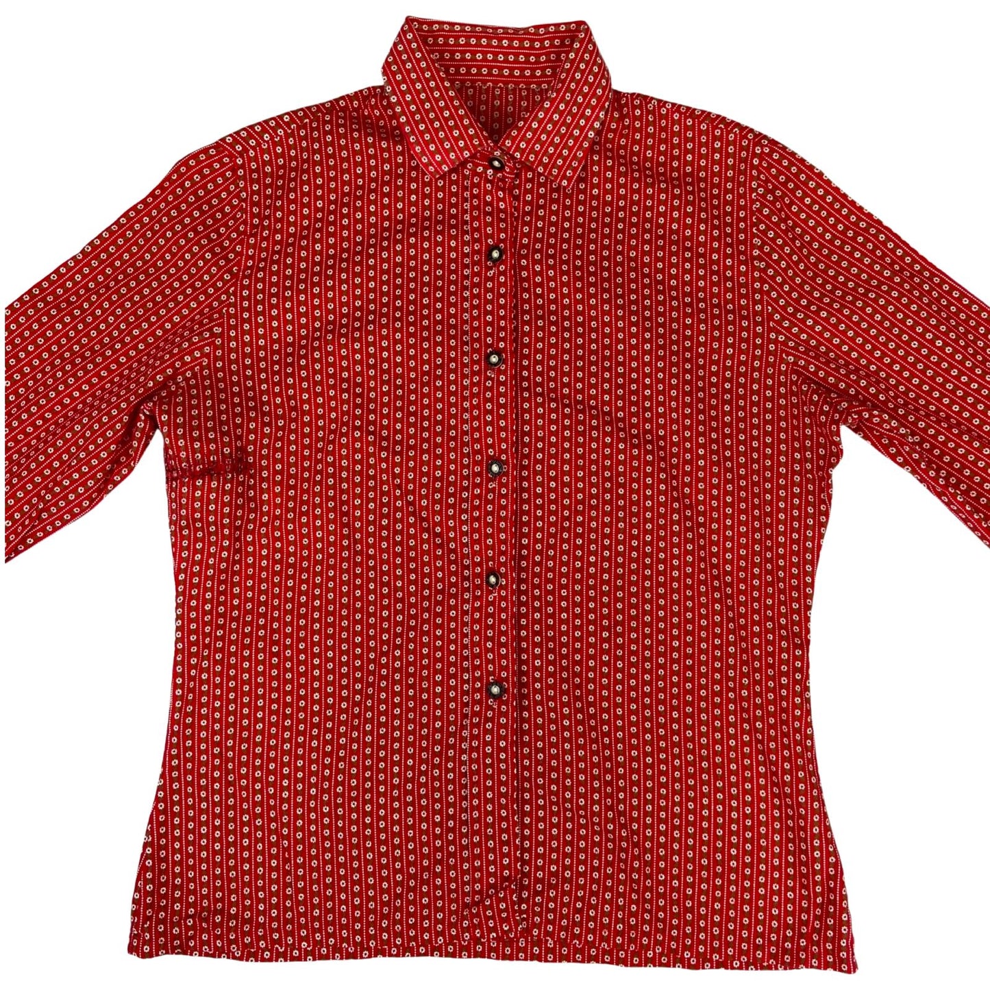 Vintage 90s Red Floral Authentic Tyrolean Button Up Blouse Shirt Top M 12 14
