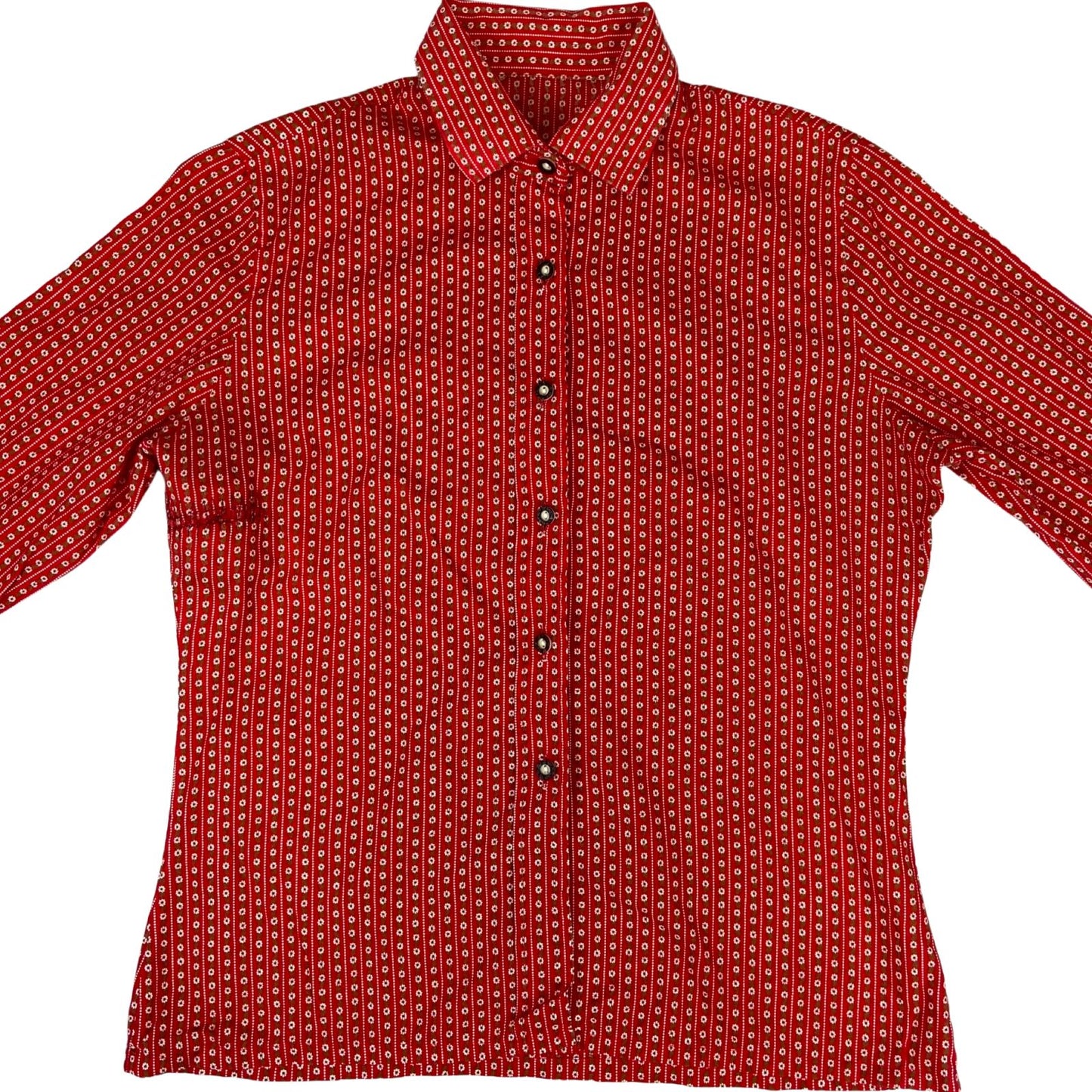 Vintage 90s Red Floral Authentic Tyrolean Button Up Blouse Shirt Top M 12 14