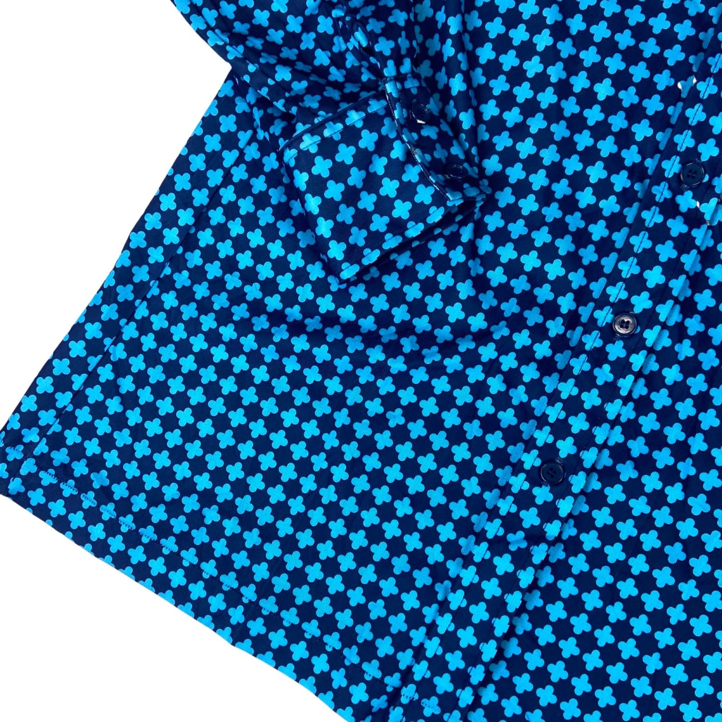 Vintage 90s Blue Dagger Collar Patterned Geometric Blouse 8 10 S