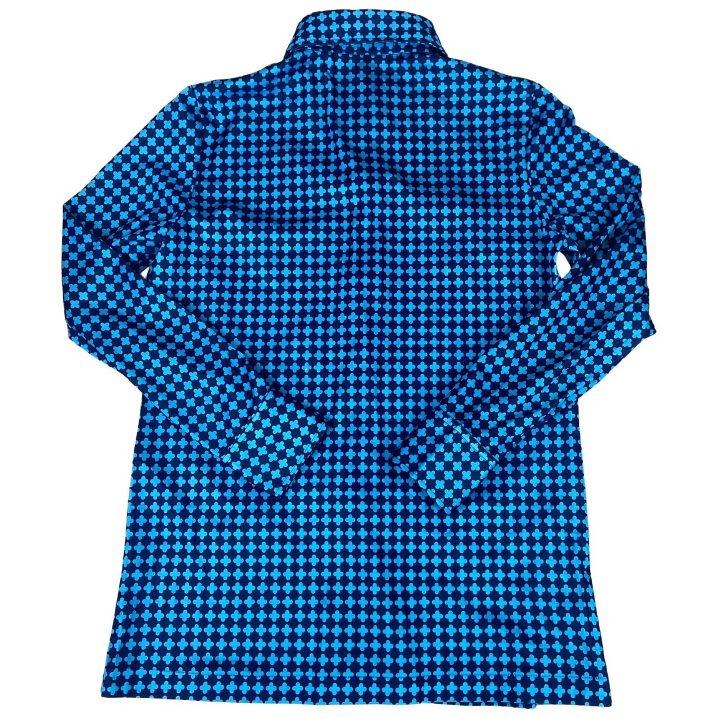 Vintage 90s Blue Dagger Collar Patterned Geometric Blouse 8 10 S