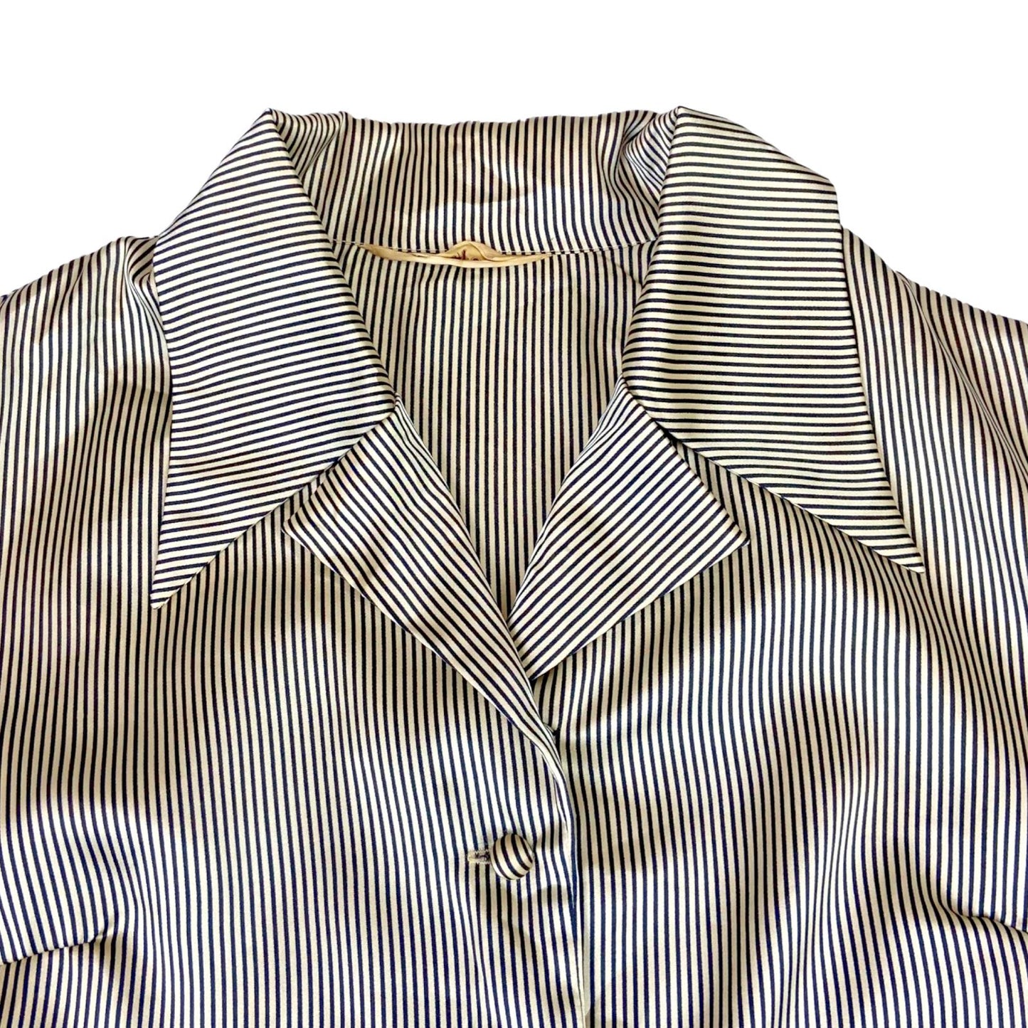 Vintage 80s 90s Cream Black Striped Satin Feel Boxey Fit Blouse 12 14 M