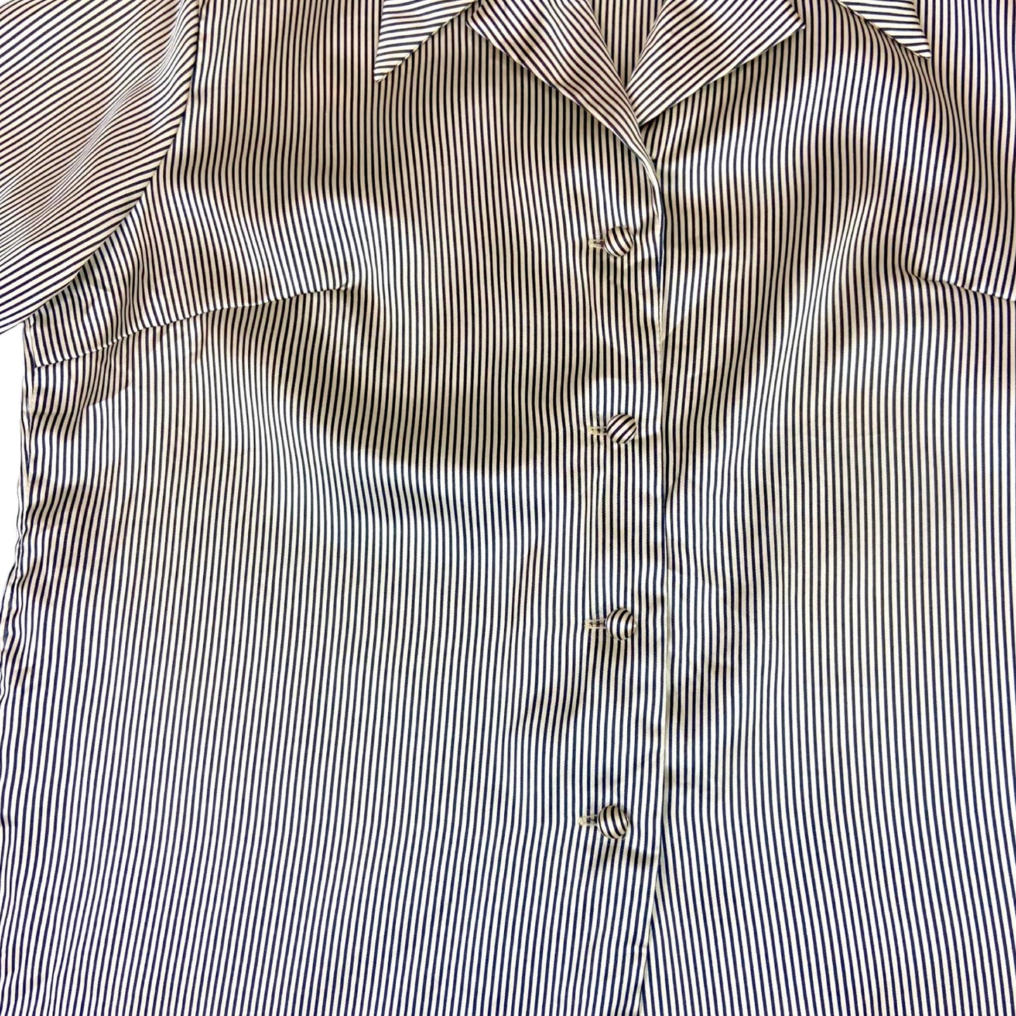 Vintage 80s 90s Cream Black Striped Satin Feel Boxey Fit Blouse 12 14 M