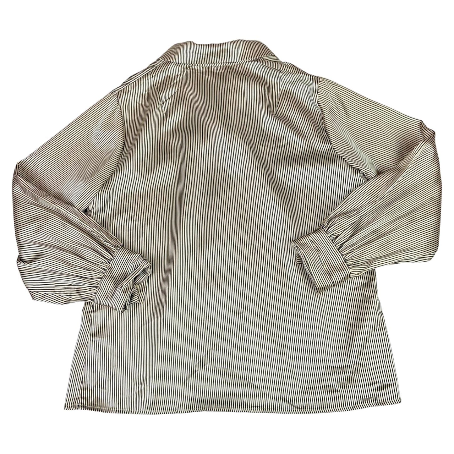 Vintage 80s 90s Cream Black Striped Satin Feel Boxey Fit Blouse 12 14 M