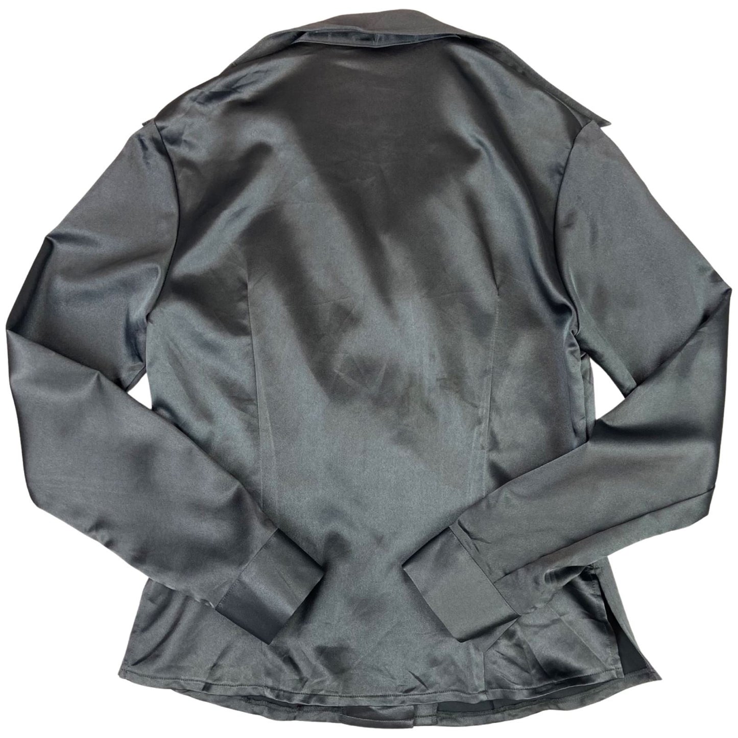 Vintage 90s Grey Satin Style Shiny Party Button Down Blouse 8 10 S