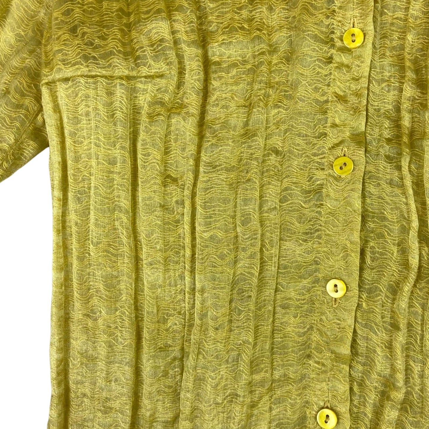 Vintage 90s Yellow Tuzzi Button Up Fitted Blouse Shirt Sheer Collared S 8 10