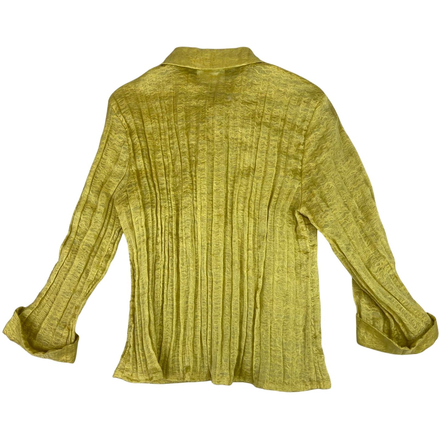Vintage 90s Yellow Tuzzi Button Up Fitted Blouse Shirt Sheer Collared S 8 10