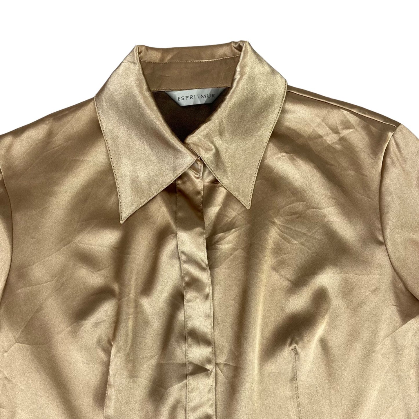 Vintage 90s Gold Shiny Fitted Party Button Down Blouse