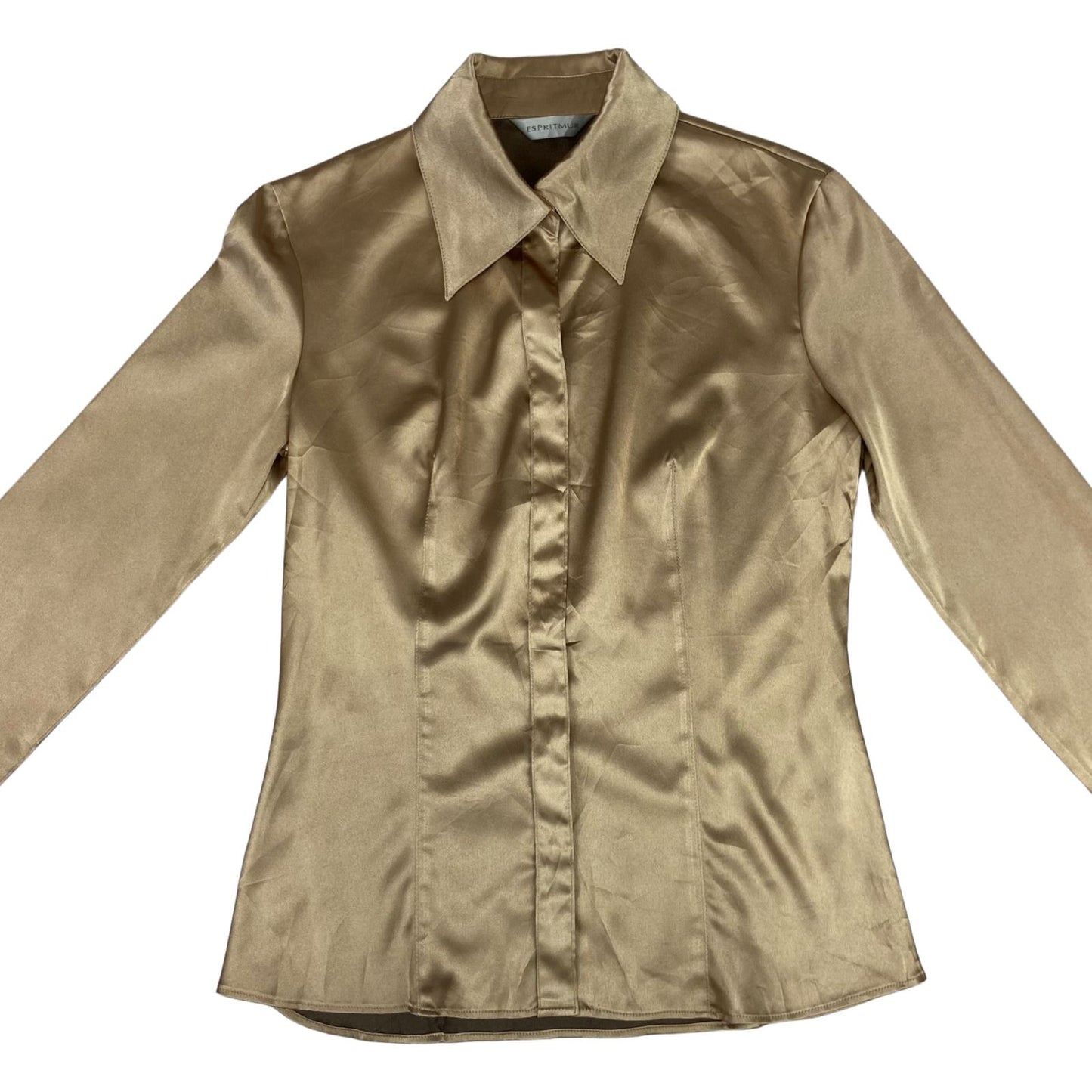 Vintage 90s Gold Shiny Fitted Party Button Down Blouse