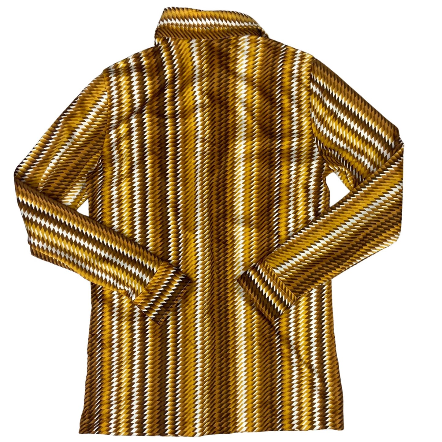 Vintage 90s Orange Brown White Geometric Patterned Button Up Blouse Shirt Top S
