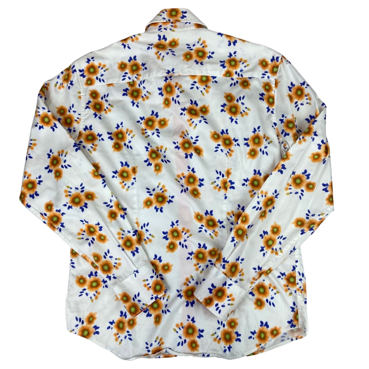 Vintage 90s White Orange Blue Escada Floral Patterned Button Up Blouse Shirt L16