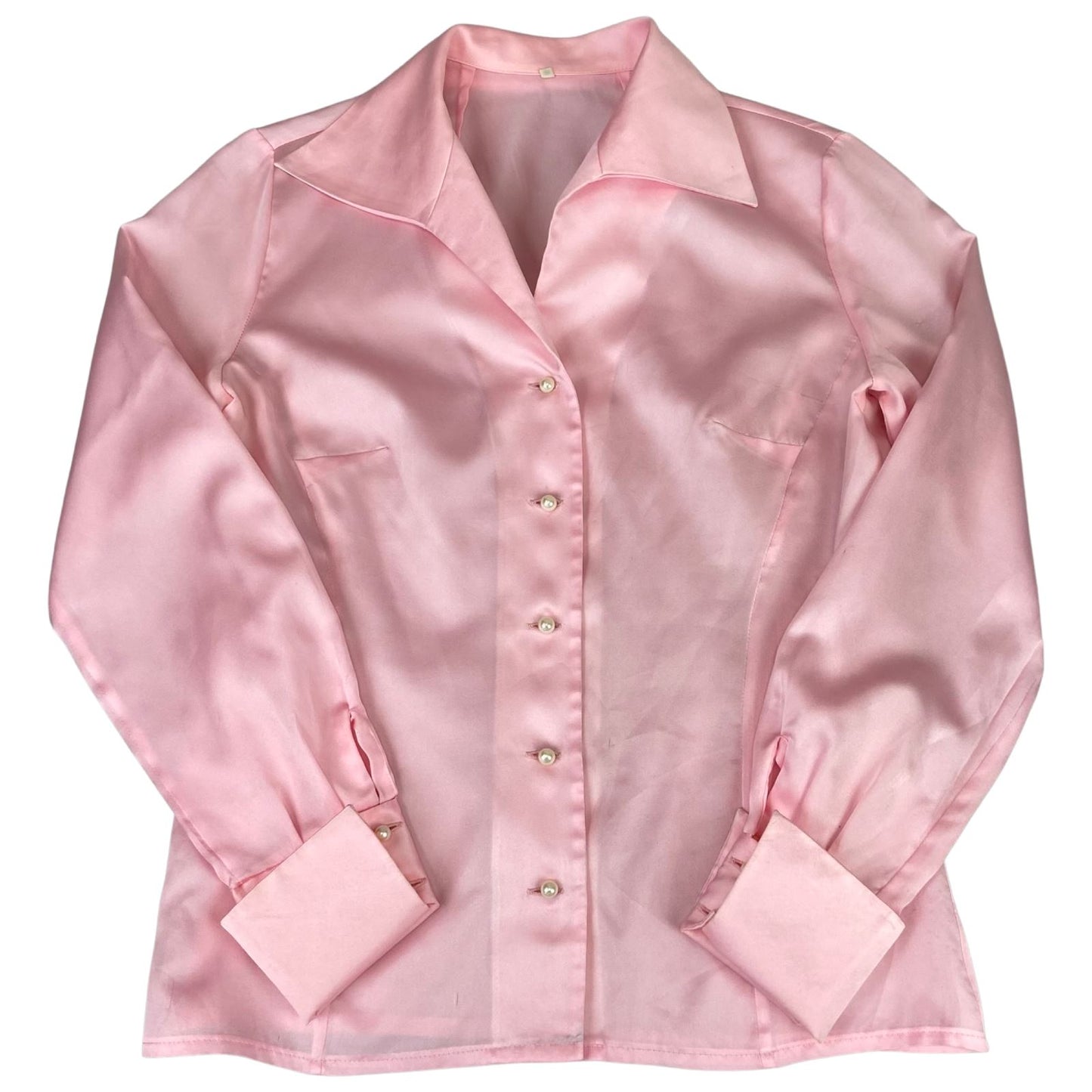 Vintage 90s Pink Silk/Satin Feel Cotton Button Up Blouse Shirt Top M 12 14