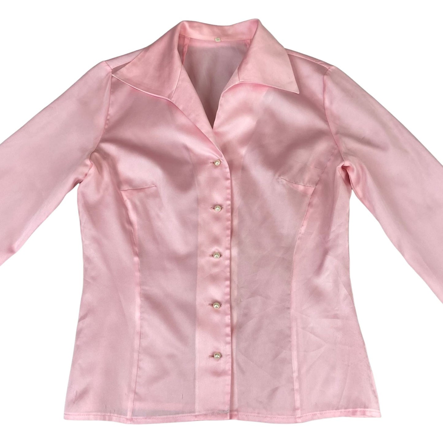 Vintage 90s Pink Silk/Satin Feel Cotton Button Up Blouse Shirt Top M 12 14