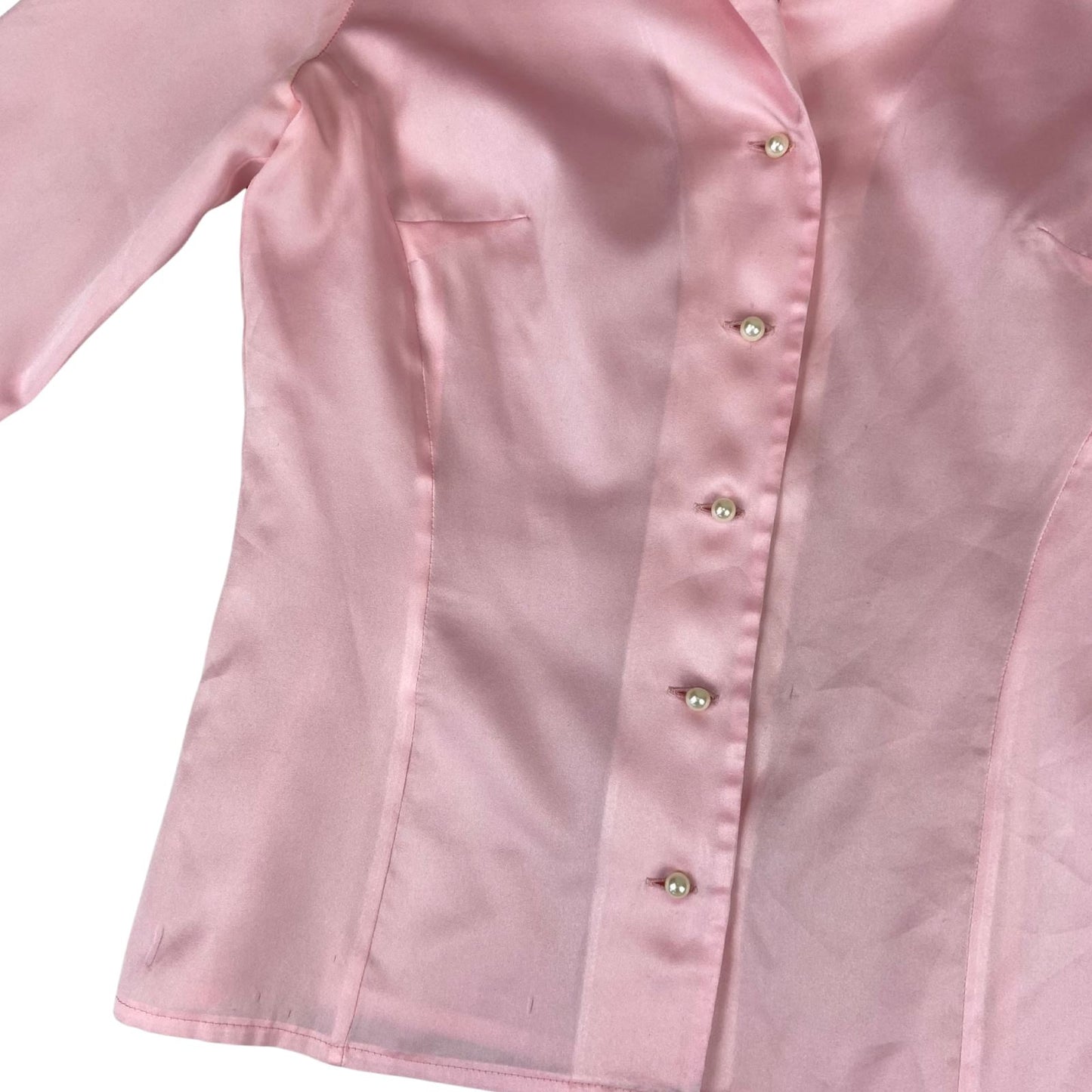 Vintage 90s Pink Silk/Satin Feel Cotton Button Up Blouse Shirt Top M 12 14