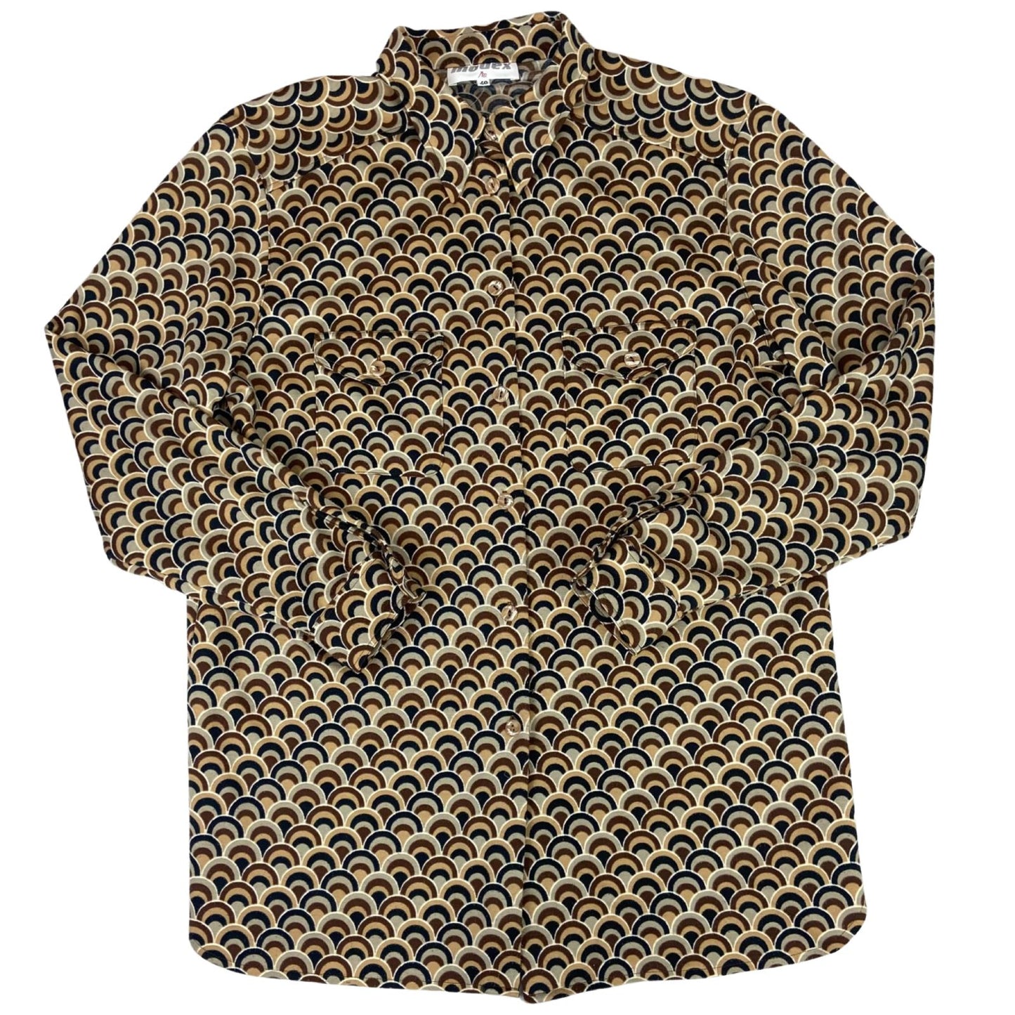 Vintage 90s Brown Modex Geometric Patterned Button Up Blouse Shirt L 16