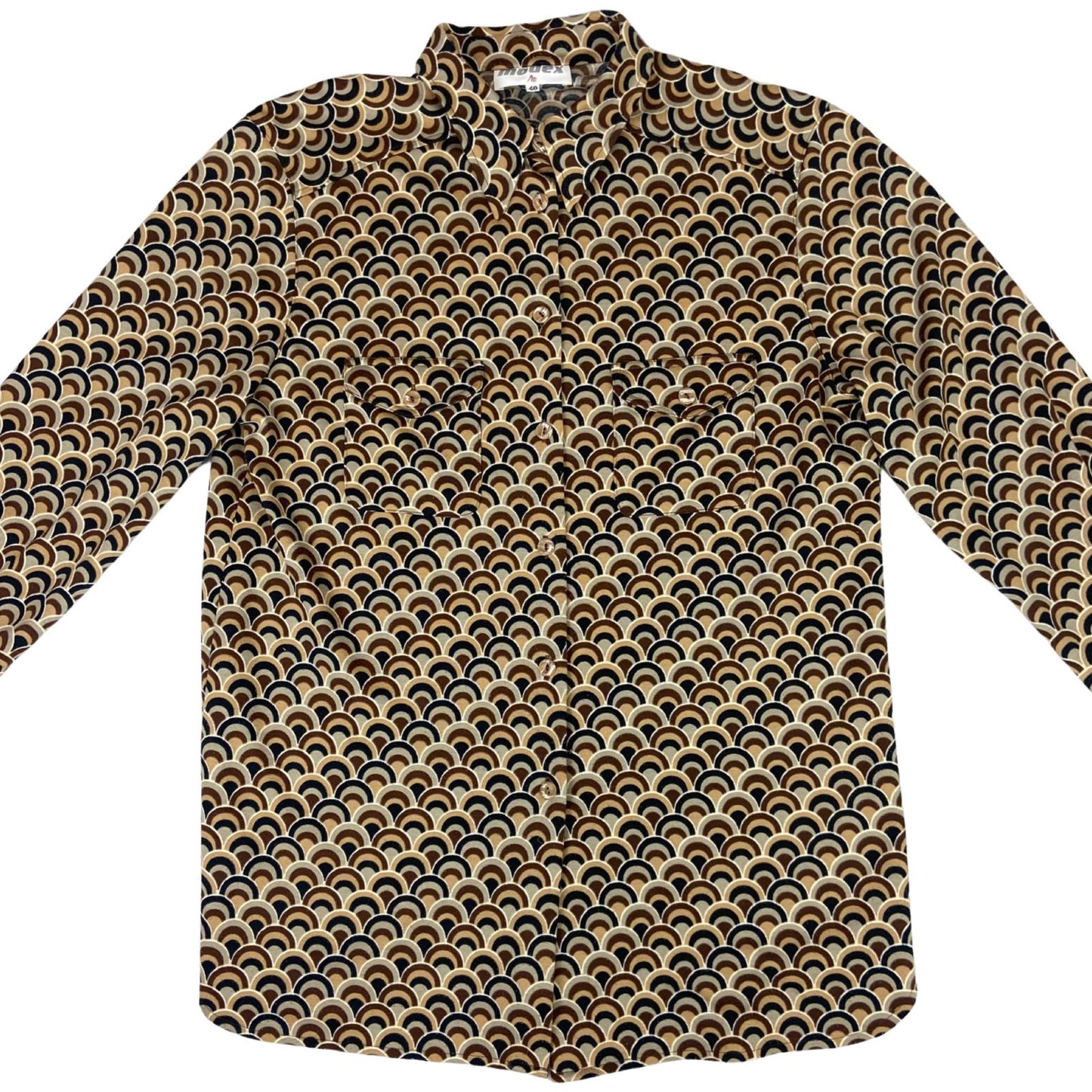 Vintage 90s Brown Modex Geometric Patterned Button Up Blouse Shirt L 16