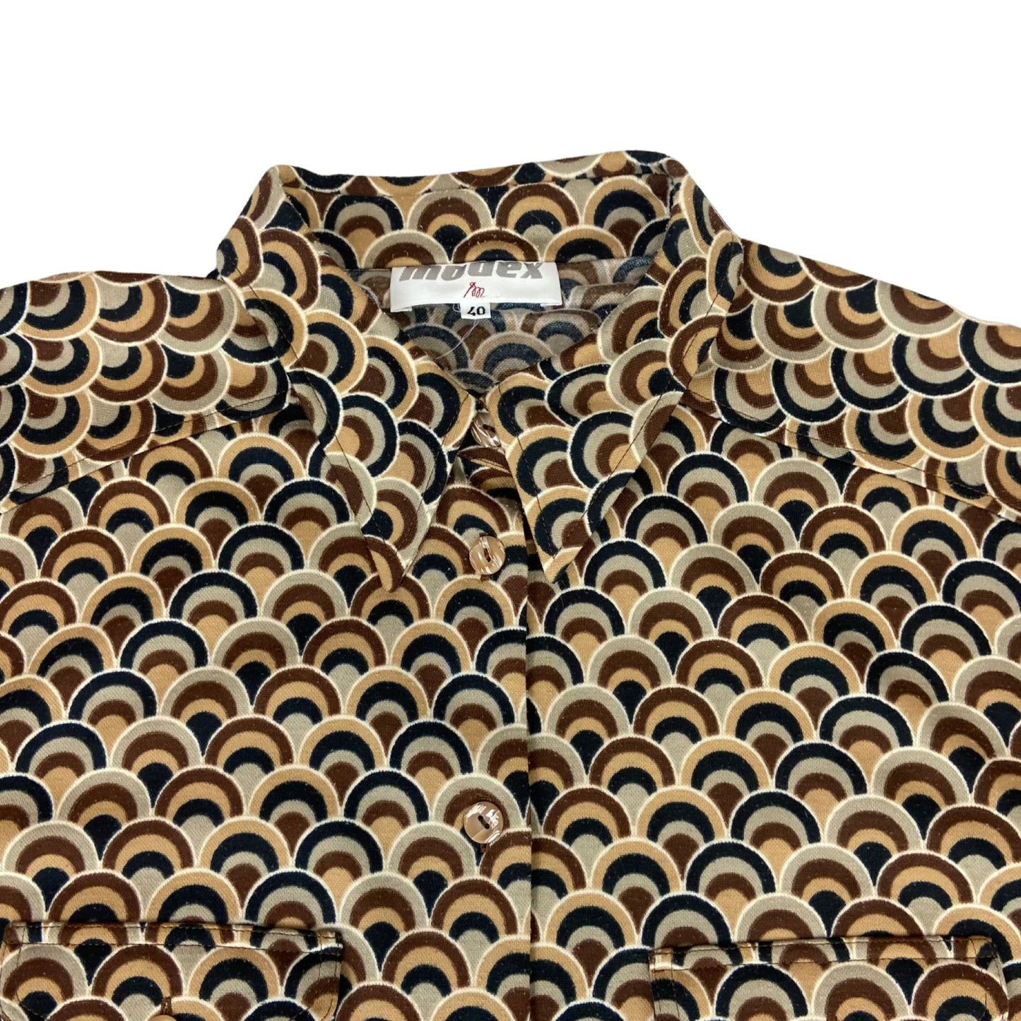 Vintage 90s Brown Modex Geometric Patterned Button Up Blouse Shirt L 16