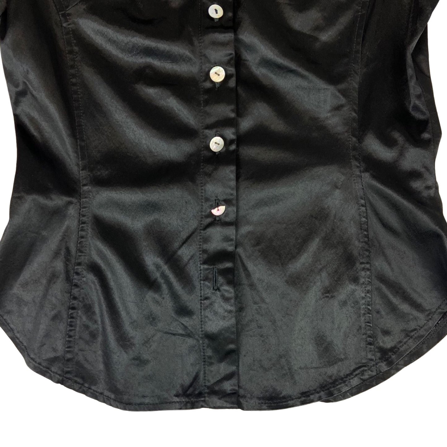 Vintage 90s Black Hennes Collection H&M Satin Blouse Shirt Button Up S 8 10