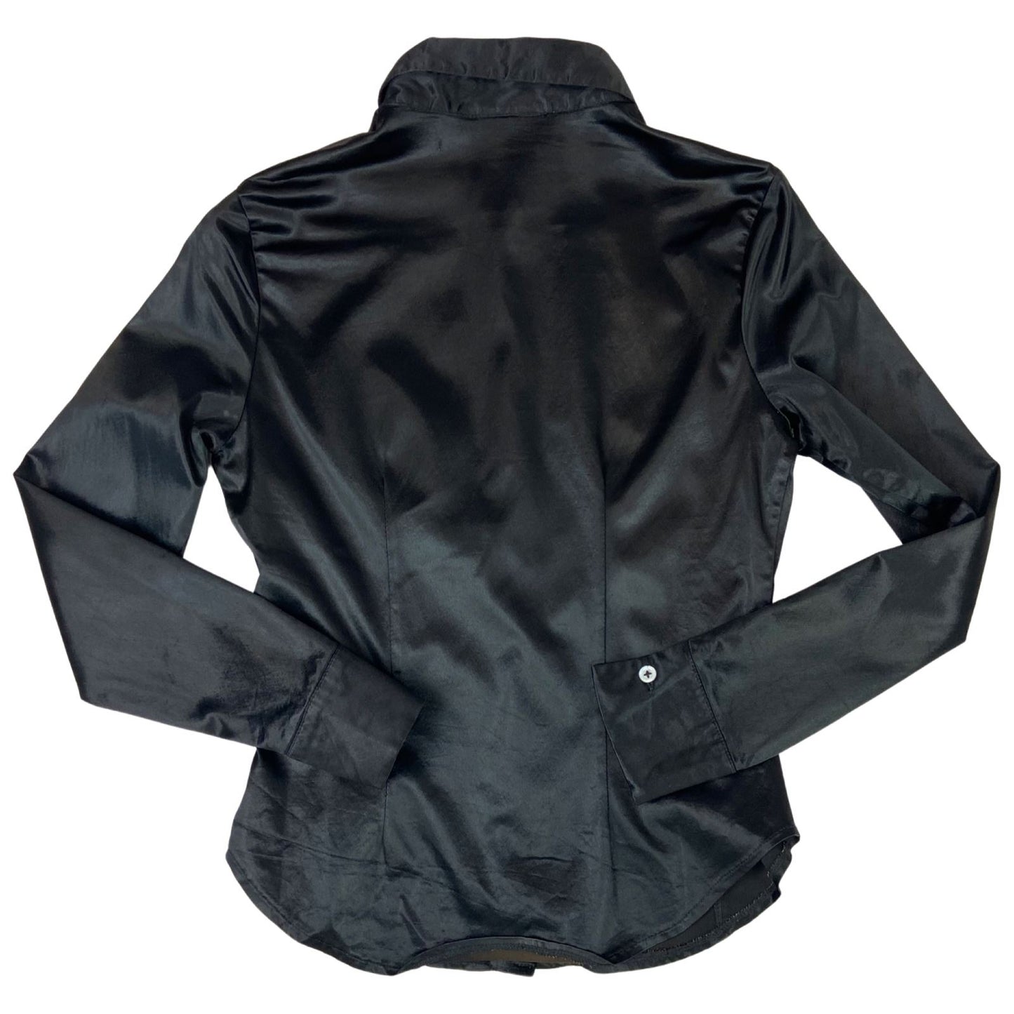 Vintage 90s Black Hennes Collection H&M Satin Blouse Shirt Button Up S 8 10