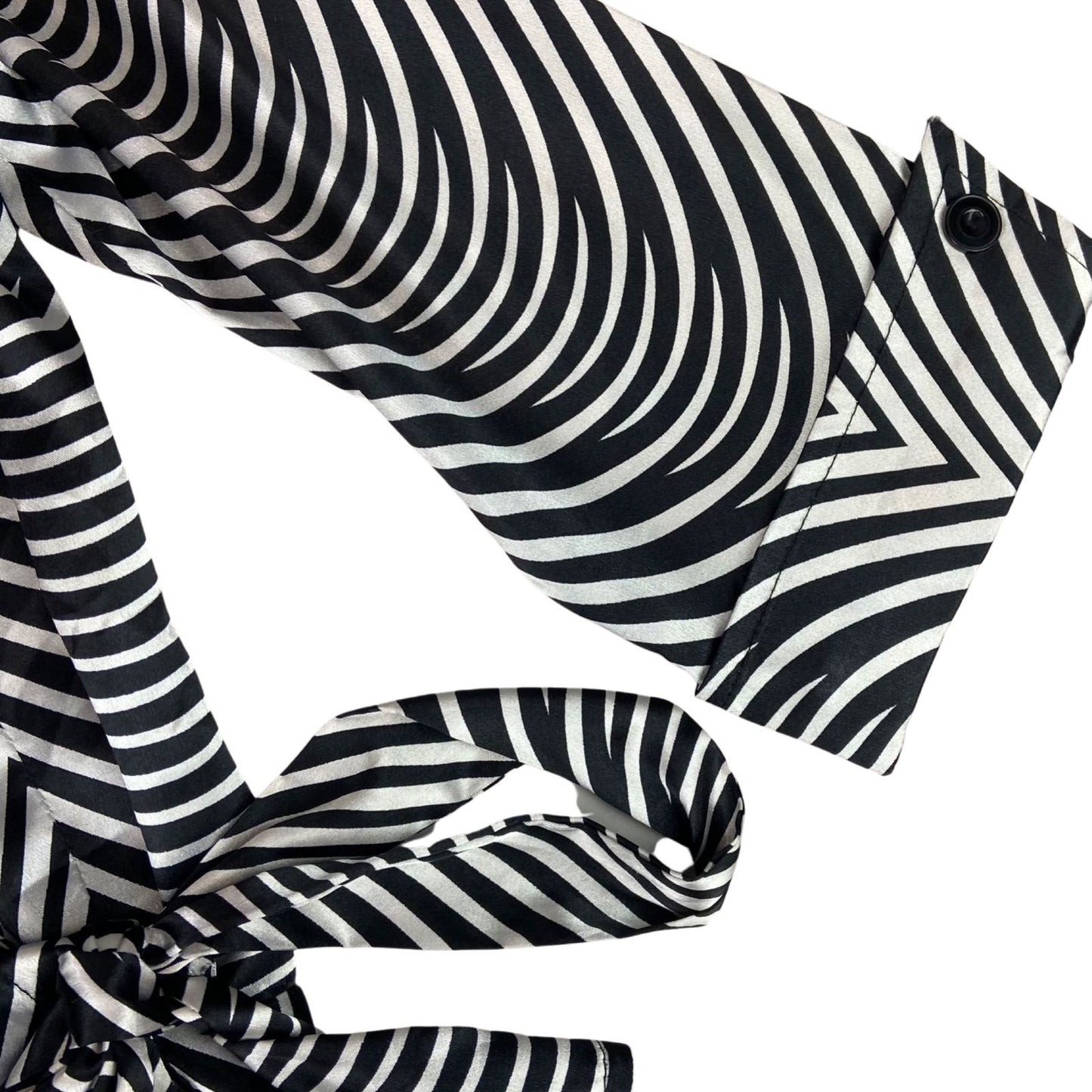 Vintage 90s Black White Geometric Zebra Print Wrap Blouse 12 14 M