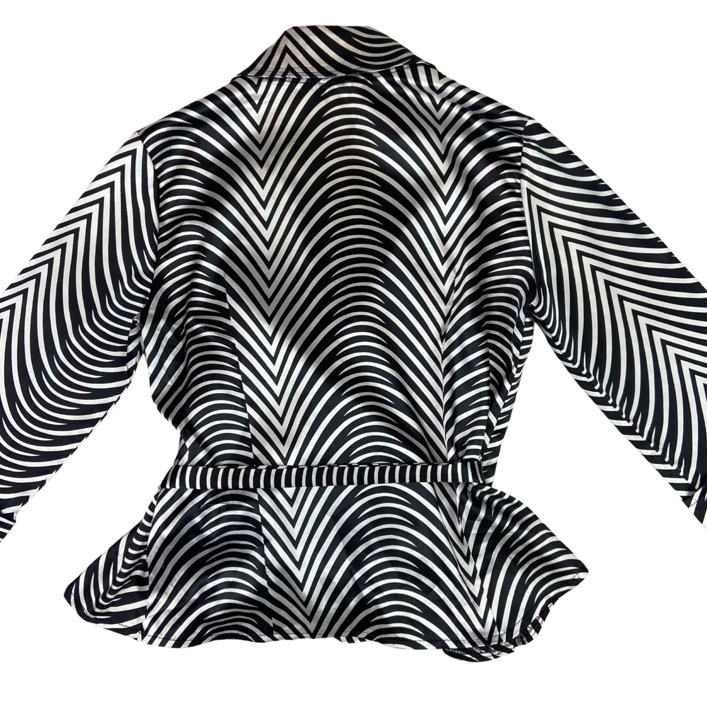 Vintage 90s Black White Geometric Zebra Print Wrap Blouse 12 14 M