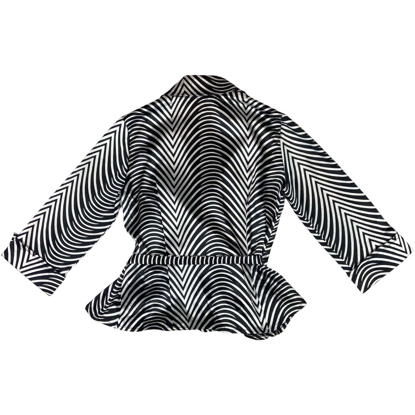 Vintage 90s Black White Geometric Zebra Print Wrap Blouse 12 14 M