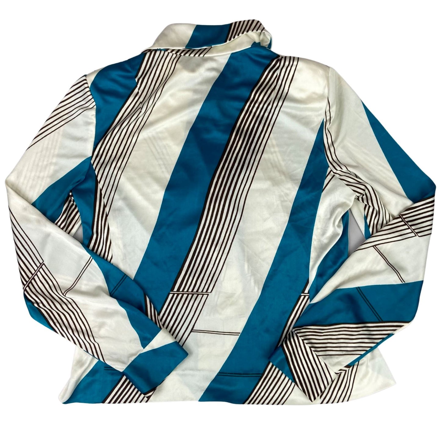 Vintage 90s does 70s Cream Blue Brown Striped Fitted Blouse 8 10 S
