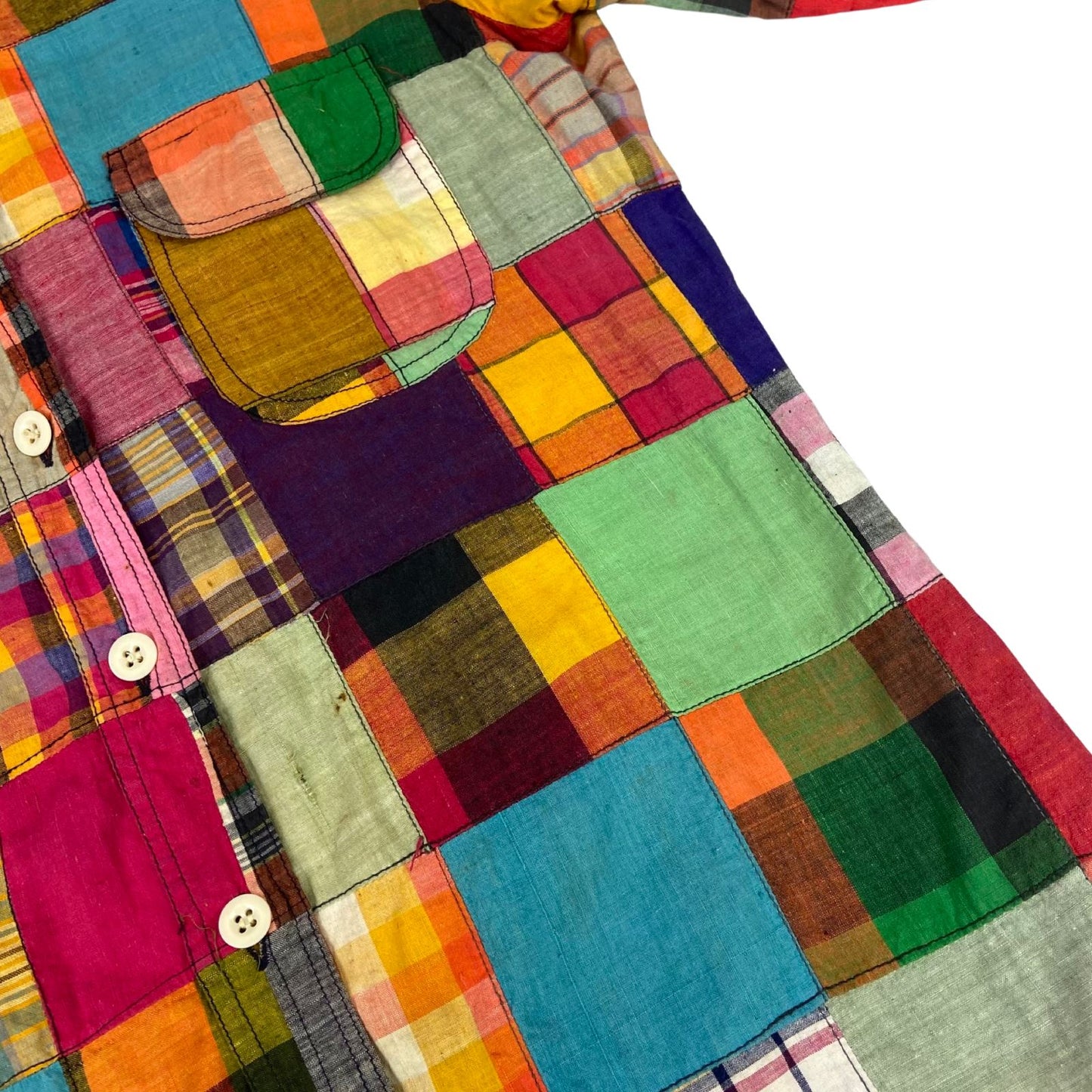 Vintage 70s Patchwork Multicolour Handwoven Check Blouse 8 10 S