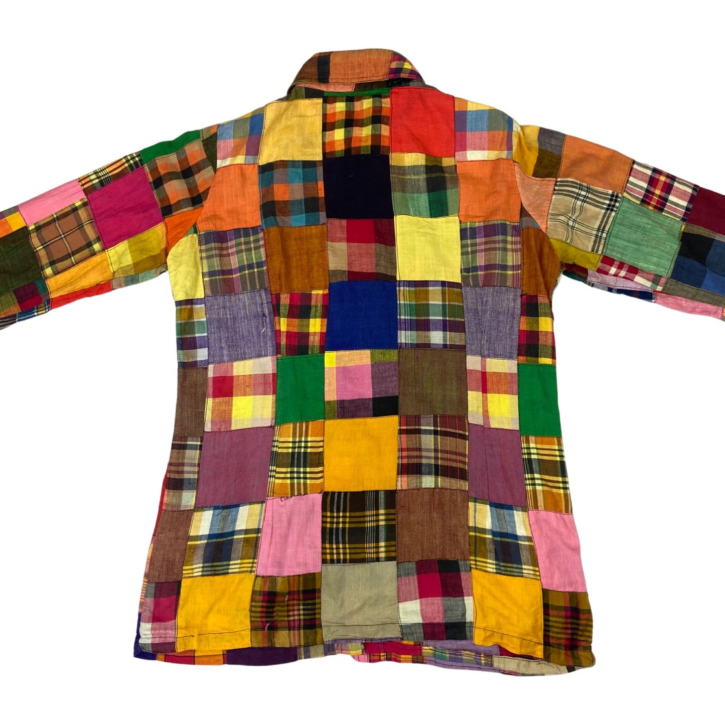 Vintage 70s Patchwork Multicolour Handwoven Check Blouse 8 10 S