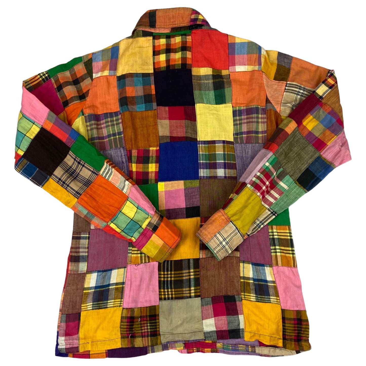 Vintage 70s Patchwork Multicolour Handwoven Check Blouse 8 10 S