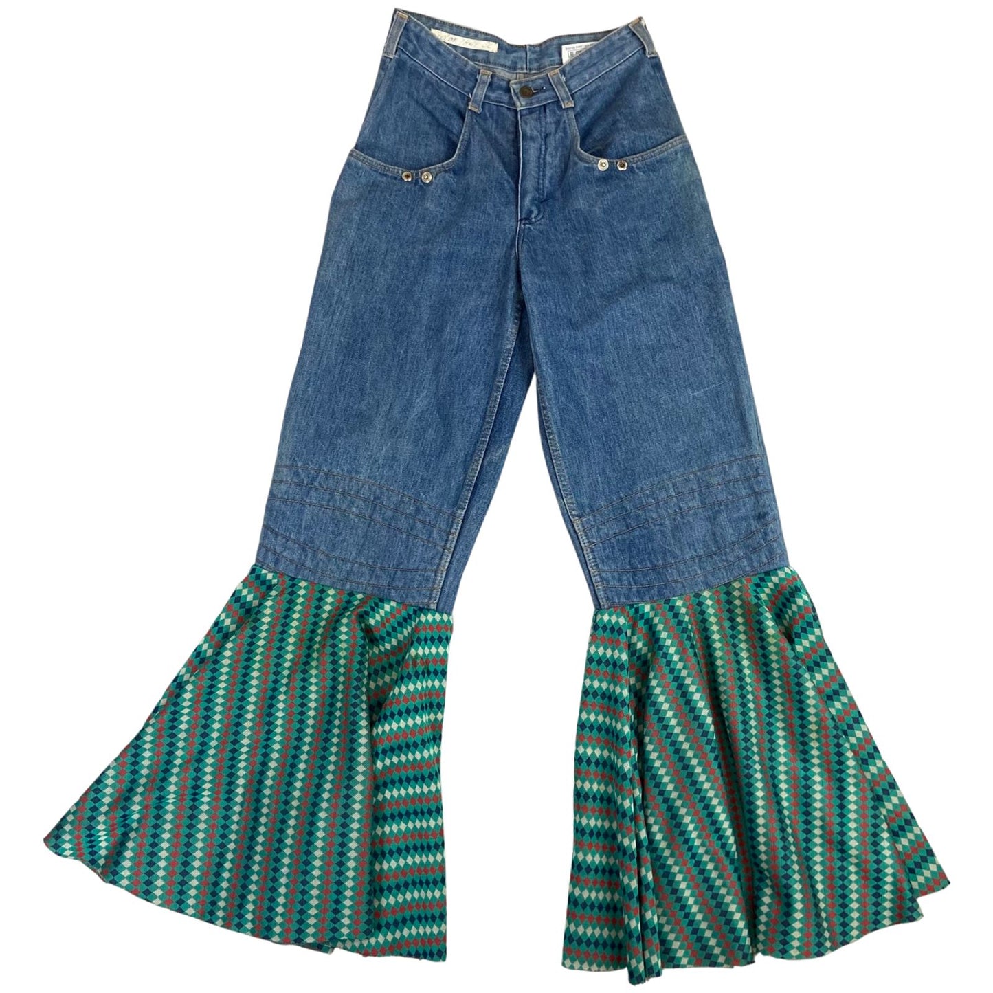 Vintage 90s Light Wash Denim Flared Geometric Pattern Jeans XS 4 6 W26L32