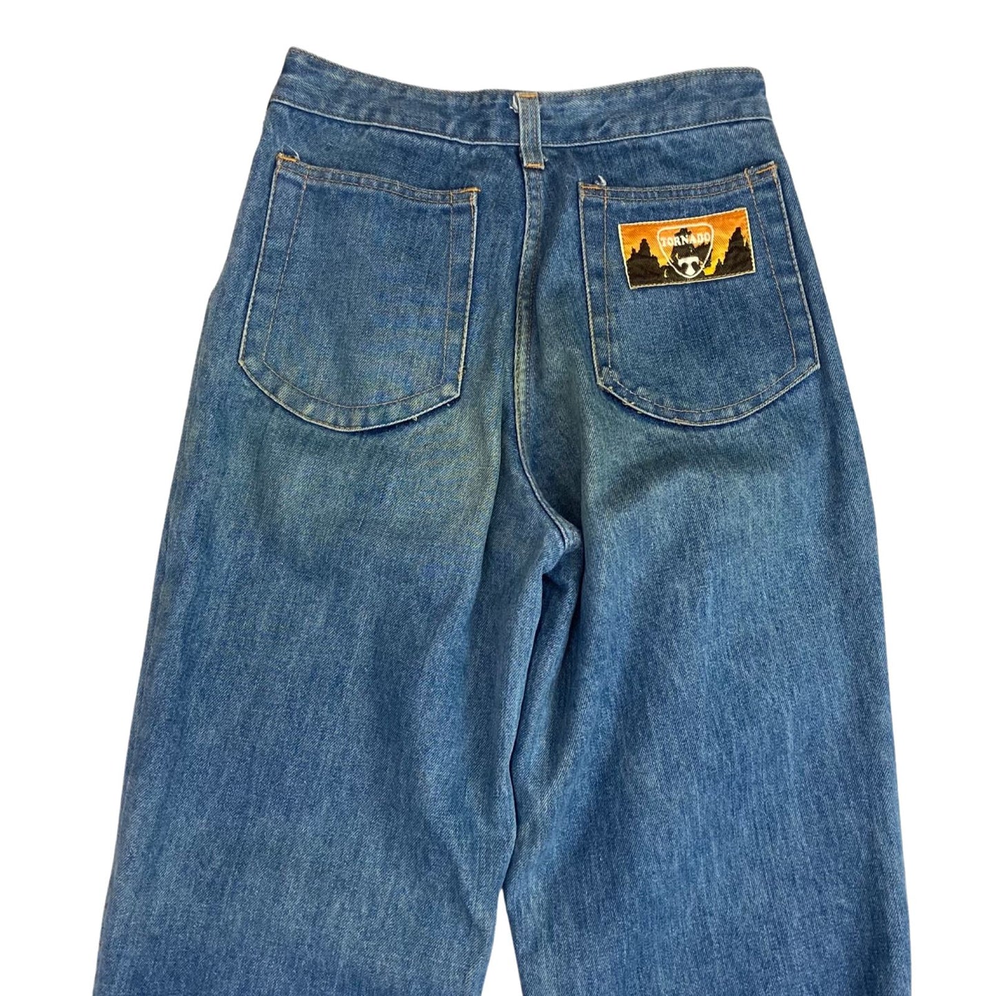 Vintage 90s Light Wash Denim Flared Geometric Pattern Jeans XS 4 6 W26L32