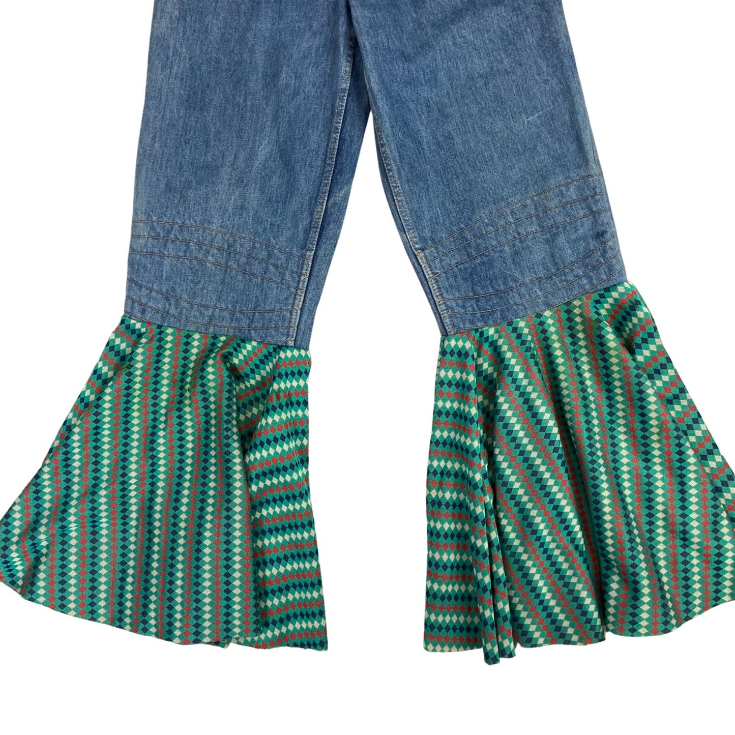 Vintage 90s Light Wash Denim Flared Geometric Pattern Jeans XS 4 6 W26L32