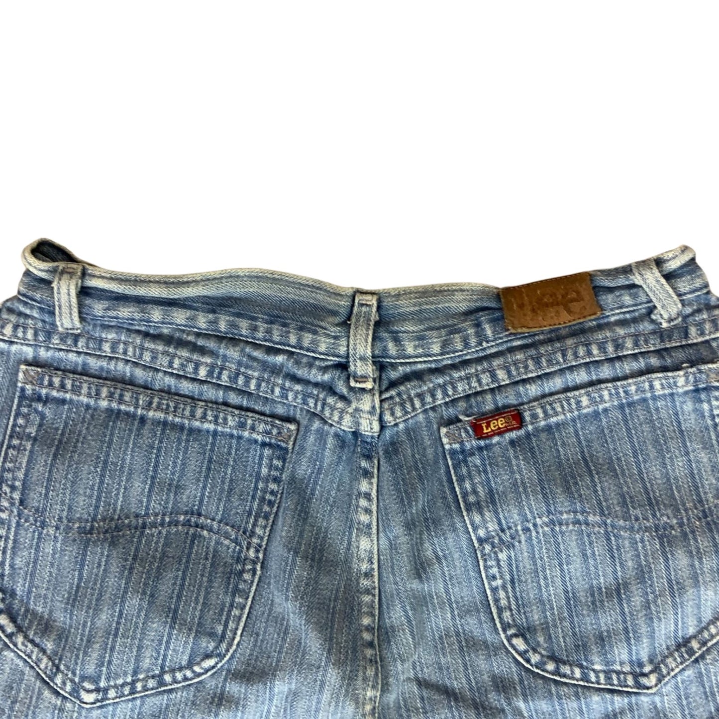 VTG USA UNION MADE LEE HERRINGBONE STRIPE DENIM HIGH WAIST JEANS WORKWEAR 29W 31