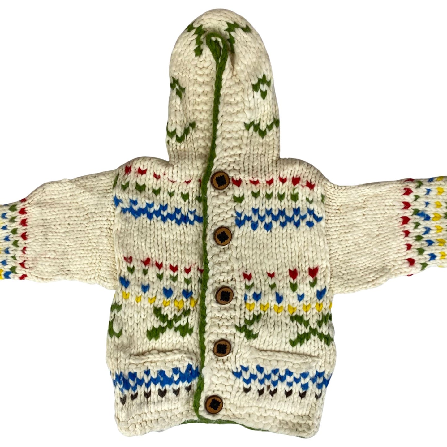 VTG KIDS CHILD NATIVE CANADIAN COWICHAN INDIAN HAND KNIT CARDIGAN ROCKABILLY 28”