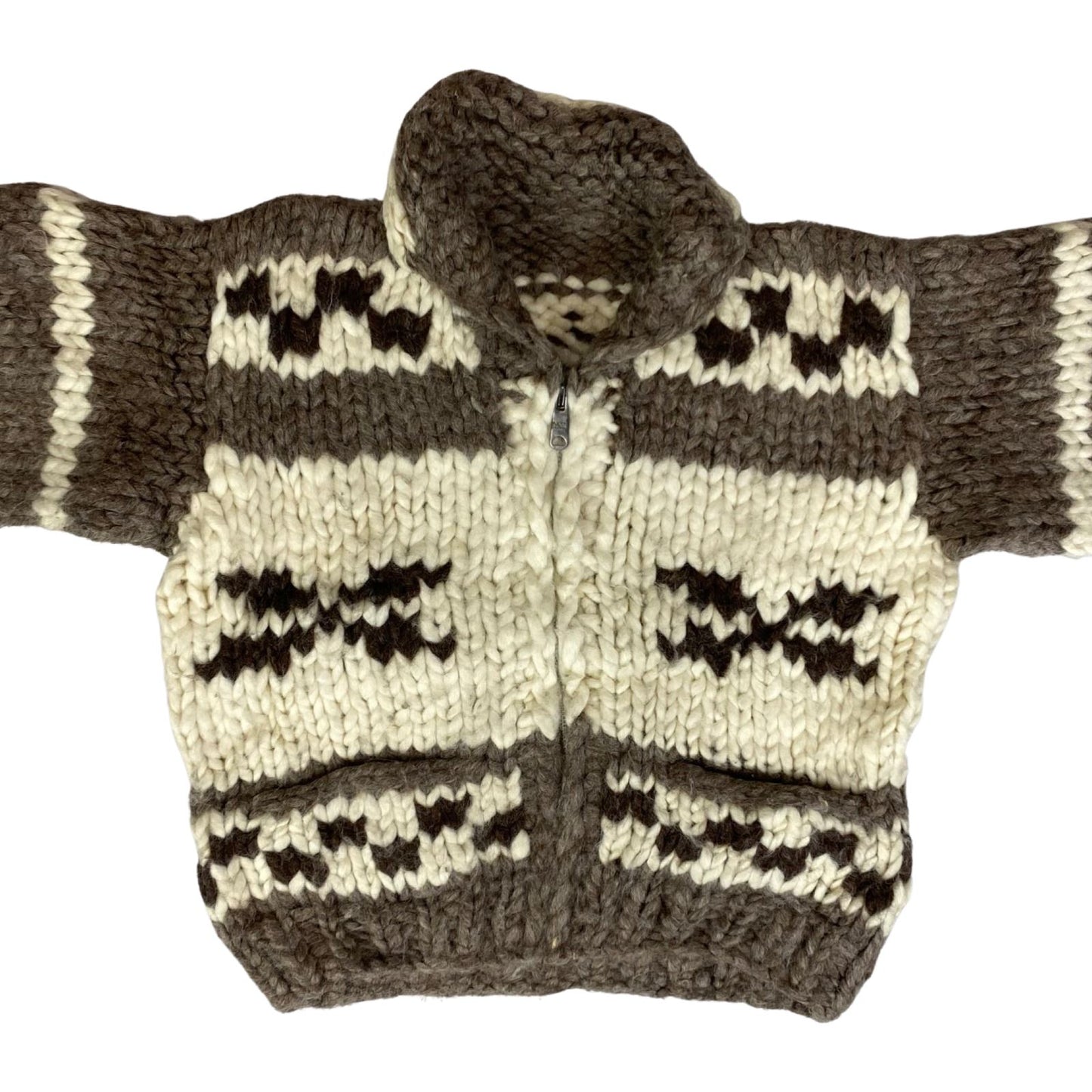 VTG KIDS CHILD NATIVE CANADIAN COWICHAN INDIAN HAND KNIT CARDIGAN ROCKABILLY 32”