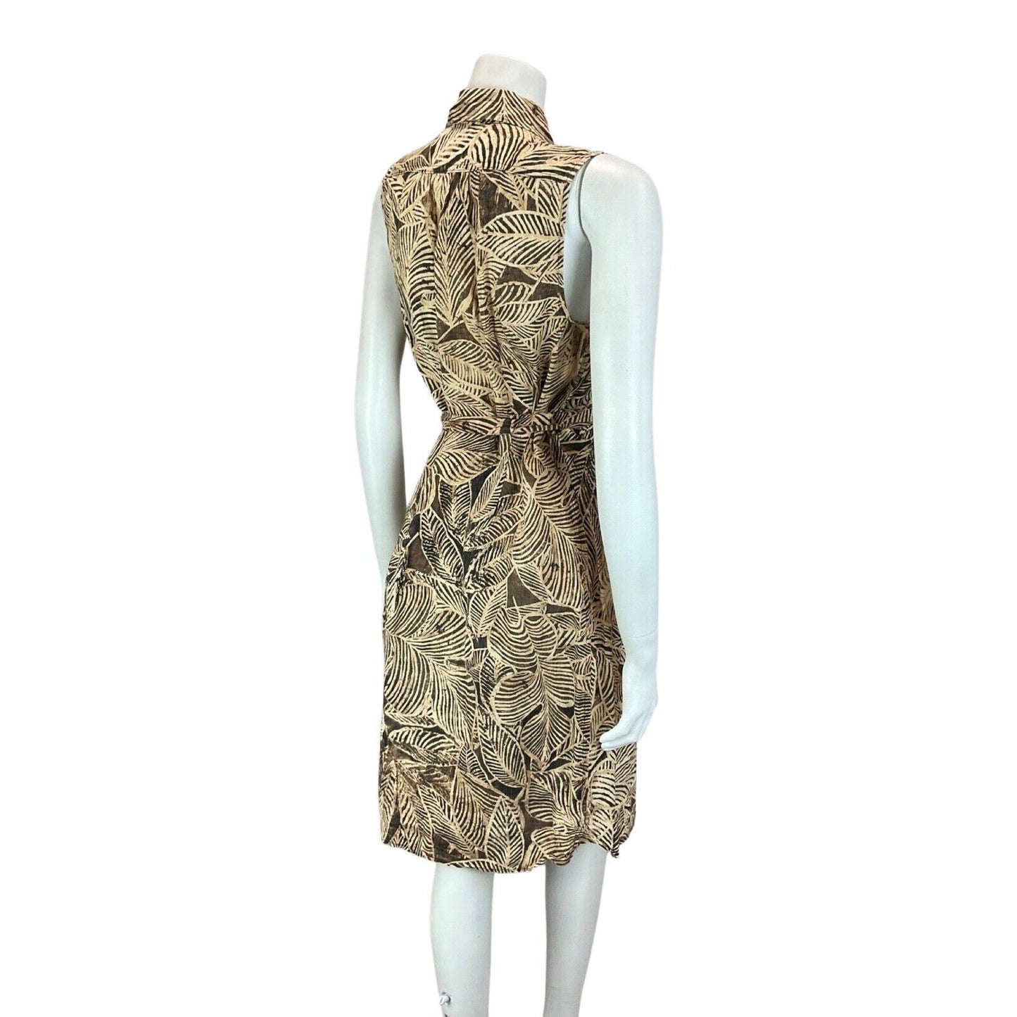 Vintage 90s 00s Brown Beige Ralph Lauren Leaf Print Button Shirt Dress 8 10 S