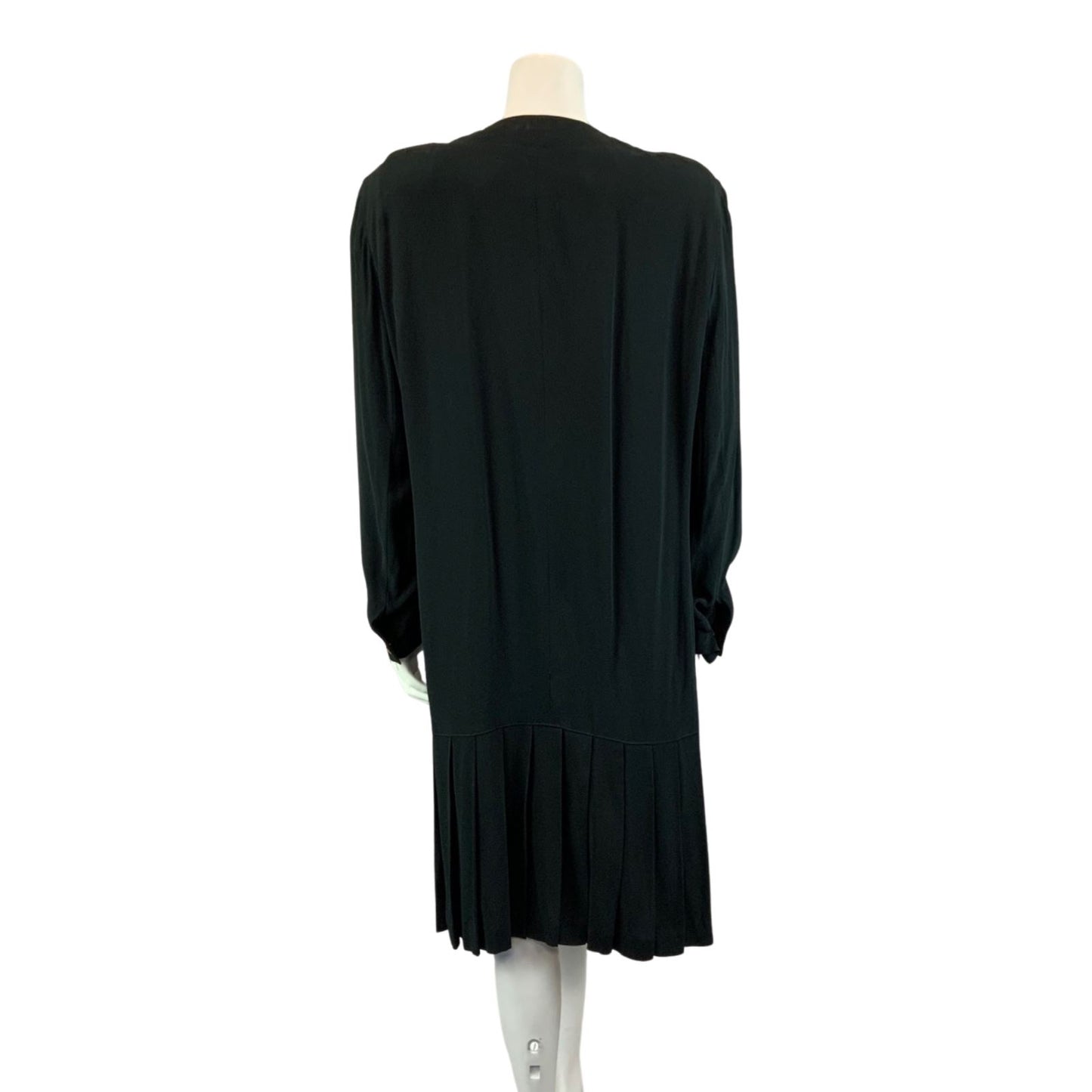 Vintage 90s Black ESCADA Button Up Long Sleeved Drop Waist Pleated Midi Dress L