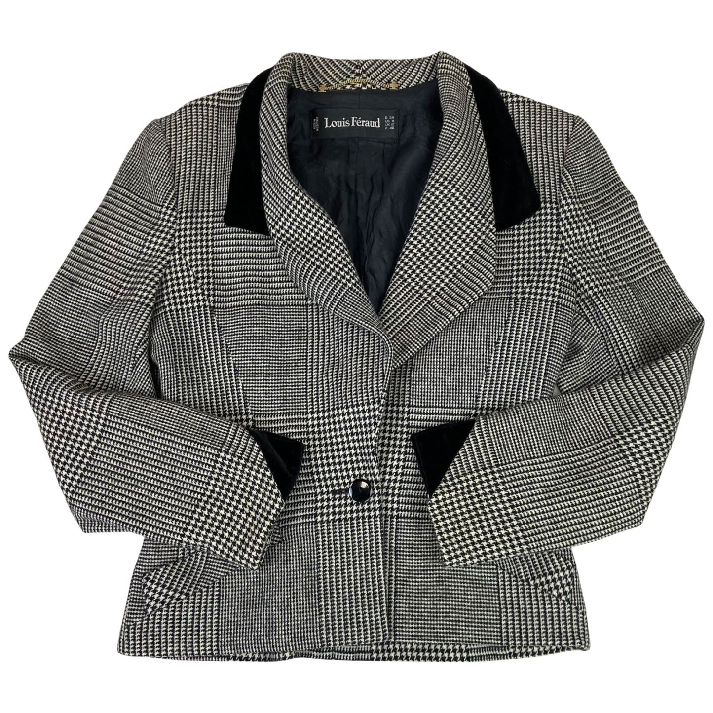 Vintage 90s Black White Louis Feraud Dogtooth Patterned Button Up Blazer M 12/14