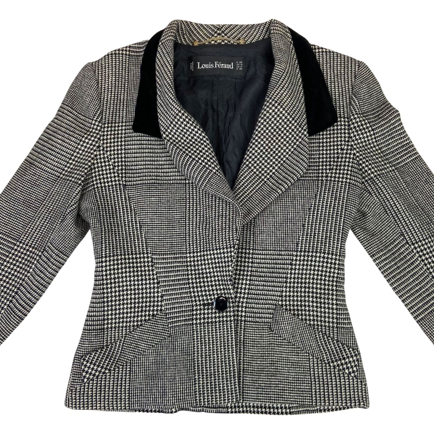 Vintage 90s Black White Louis Feraud Dogtooth Patterned Button Up Blazer M 12/14
