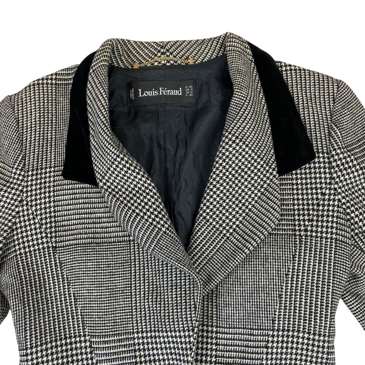 Vintage 90s Black White Louis Feraud Dogtooth Patterned Button Up Blazer M 12/14