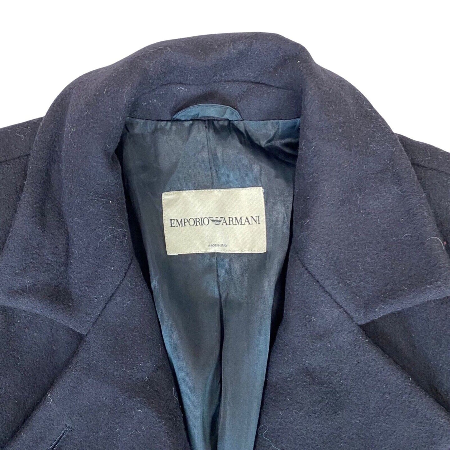 Vintage 00s Black Blue Felted Wool Belted Emporio Armani Princess Coat M 10 12