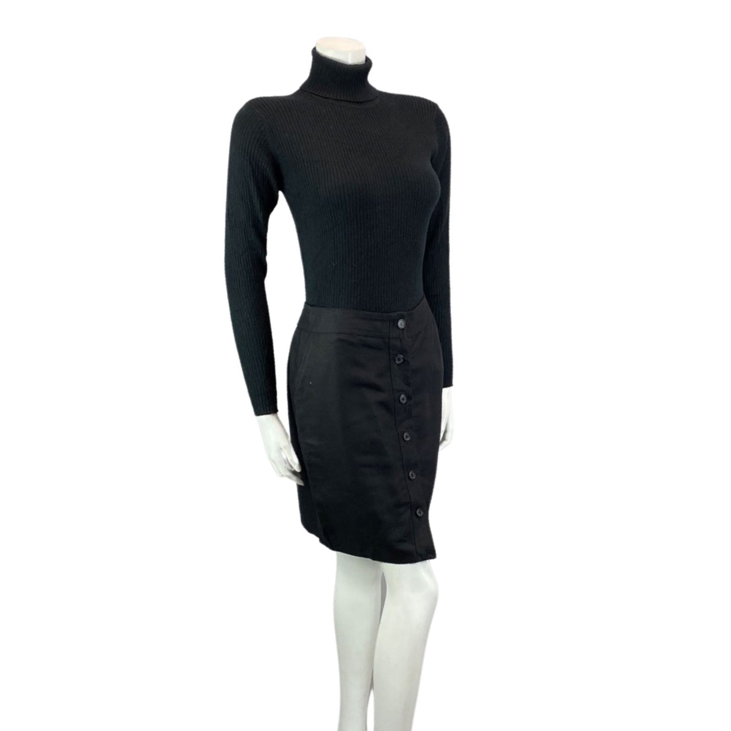 Vintage 00s Y2K Black Cotton Ralph Lauren Designer Fitted Short Skirt 10 12