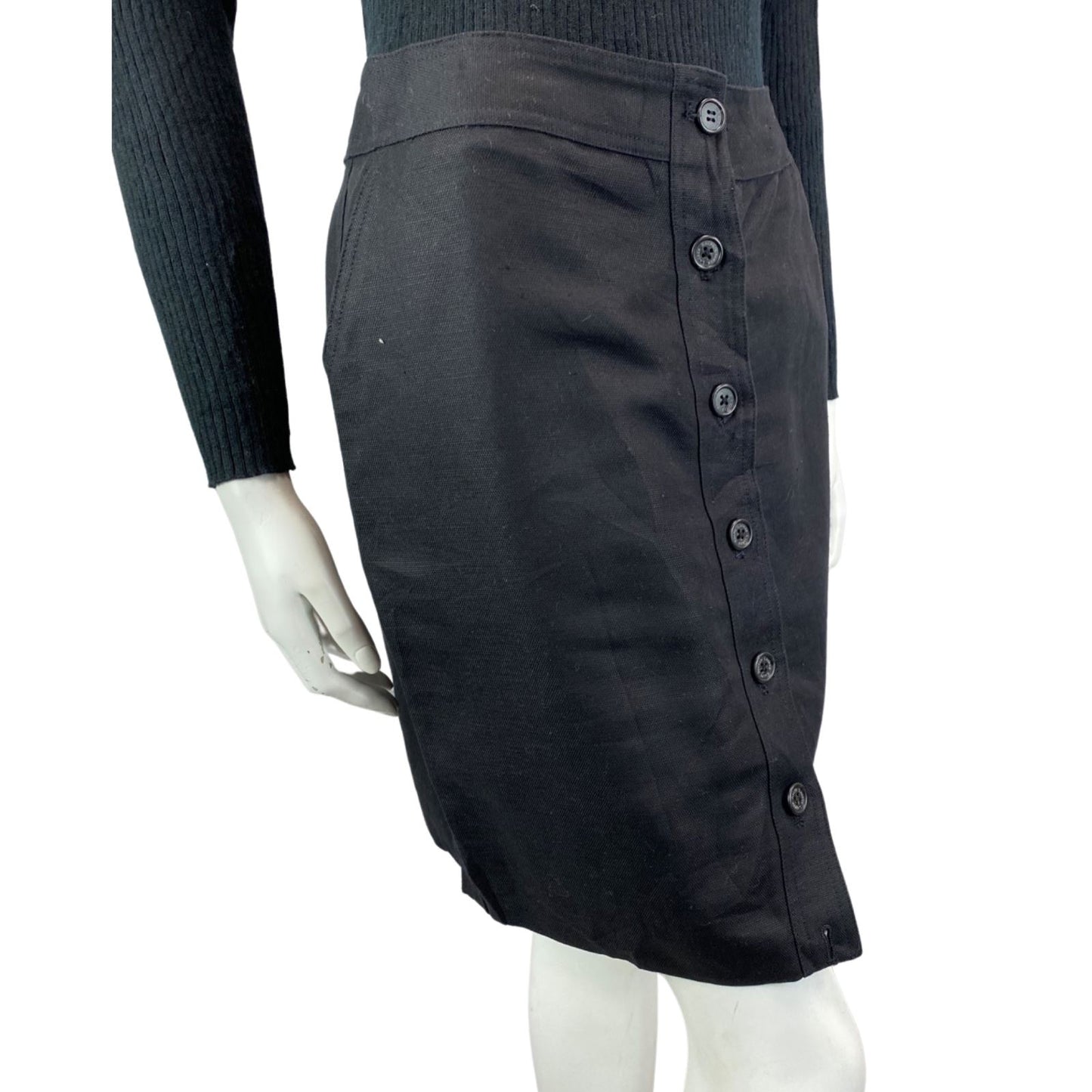 Vintage 00s Y2K Black Cotton Ralph Lauren Designer Fitted Short Skirt 10 12