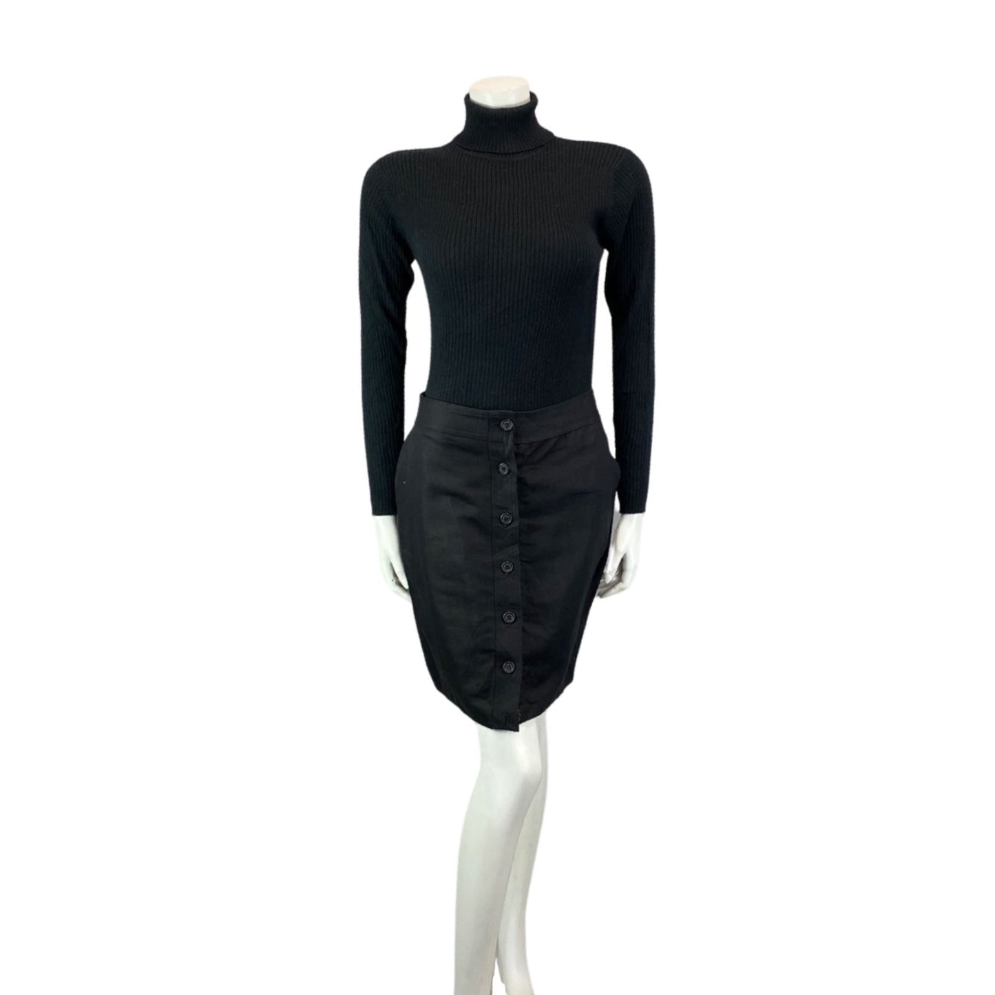 Vintage 00s Y2K Black Cotton Ralph Lauren Designer Fitted Short Skirt 10 12