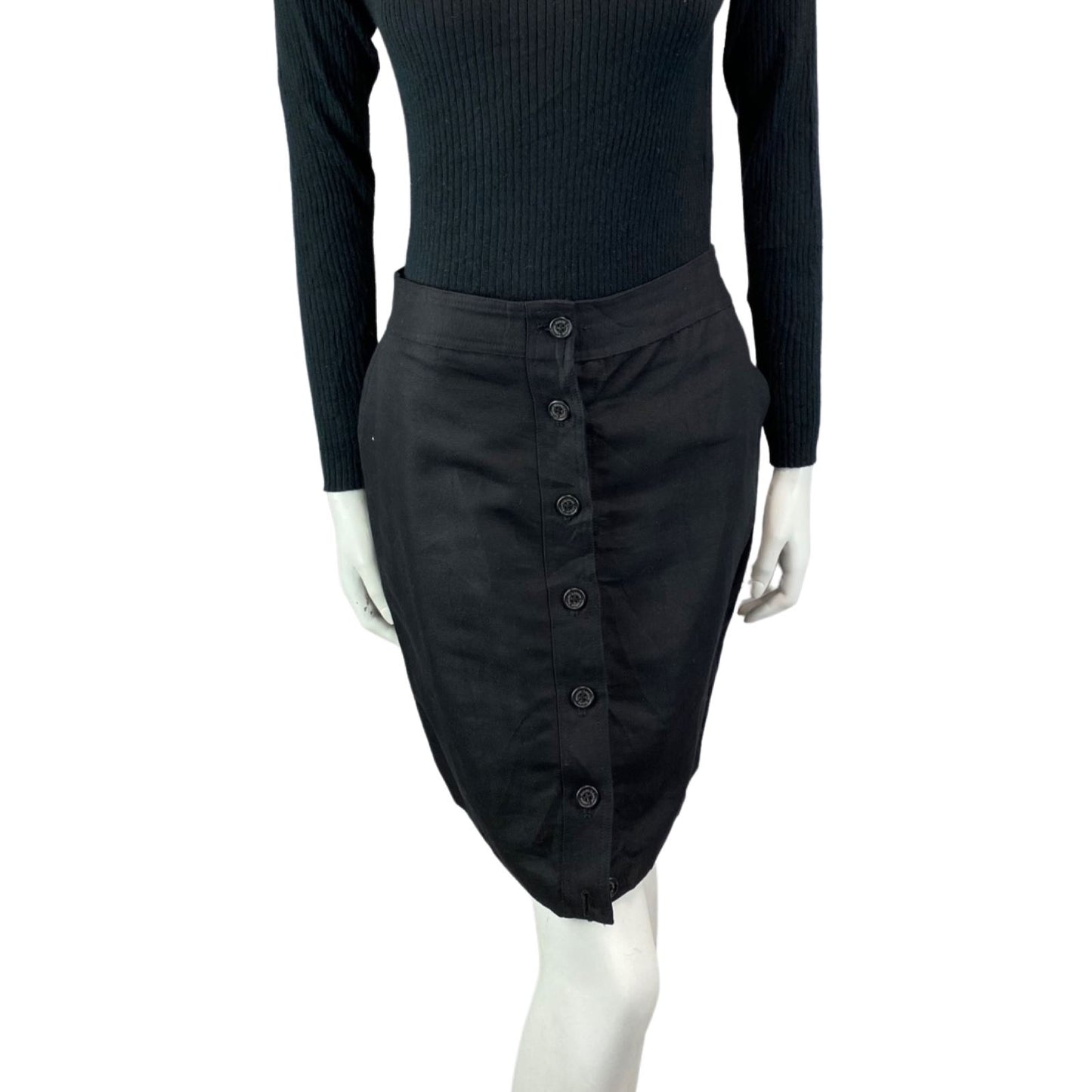 Vintage 00s Y2K Black Cotton Ralph Lauren Designer Fitted Short Skirt 10 12
