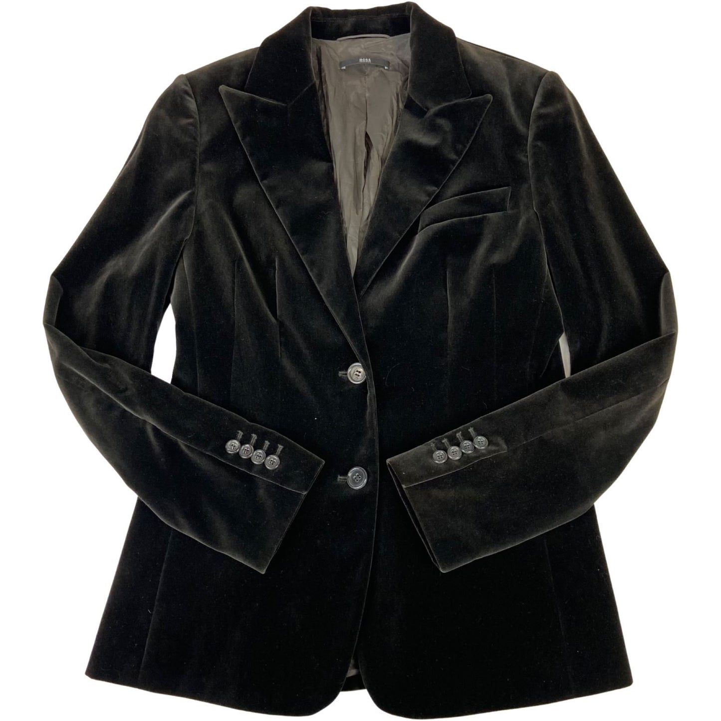 Vintage 90s Black Hugo Boss Velvet Button Up Fitted Blazer M 12/14
